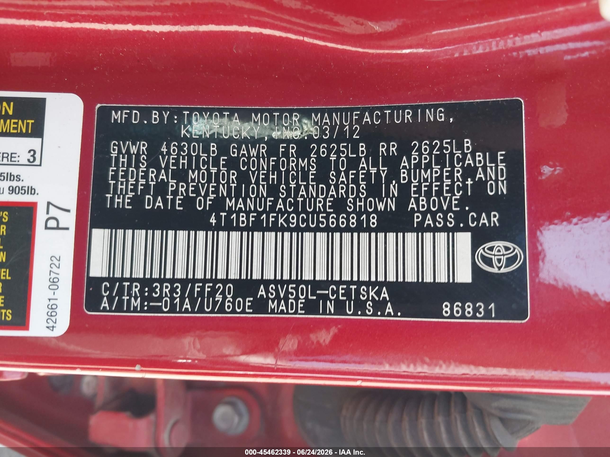 2012 Toyota Camry Se Red vin: 4T1BF1FK9CU566818