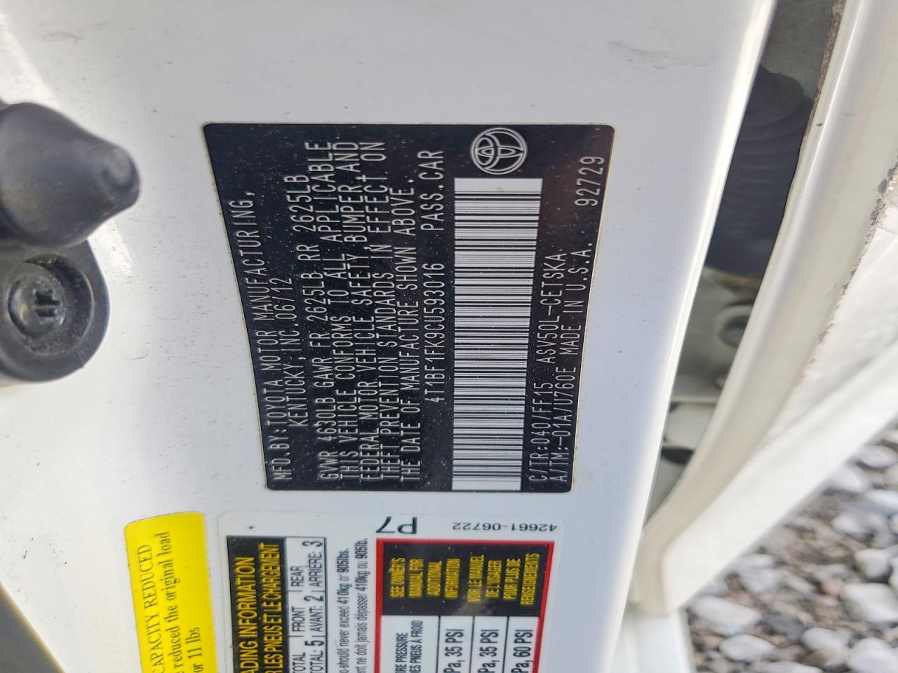 2012 Toyota Camry Se White vin: 4T1BF1FK9CU593016