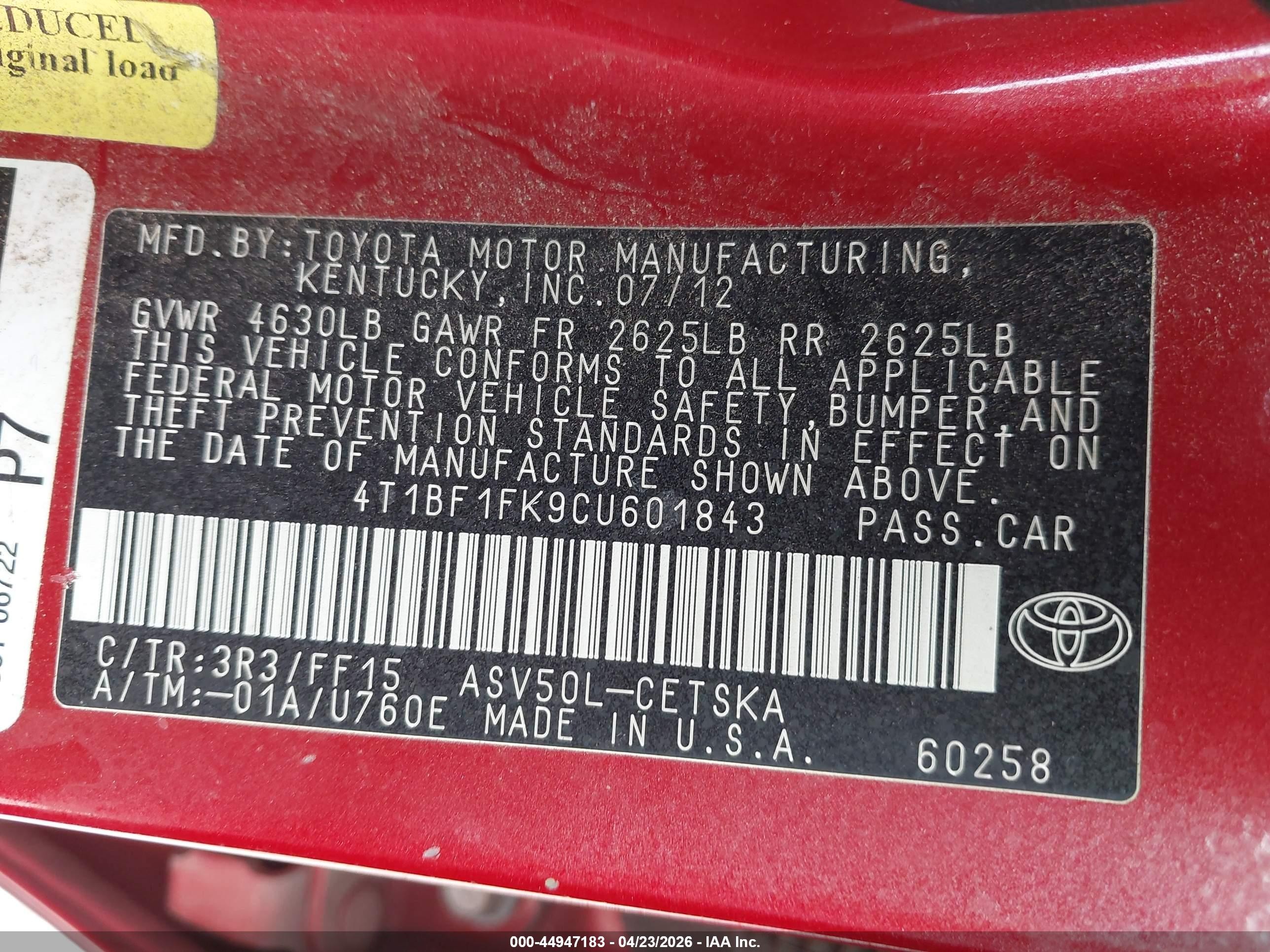 2012 Toyota Camry Se Red vin: 4T1BF1FK9CU601843