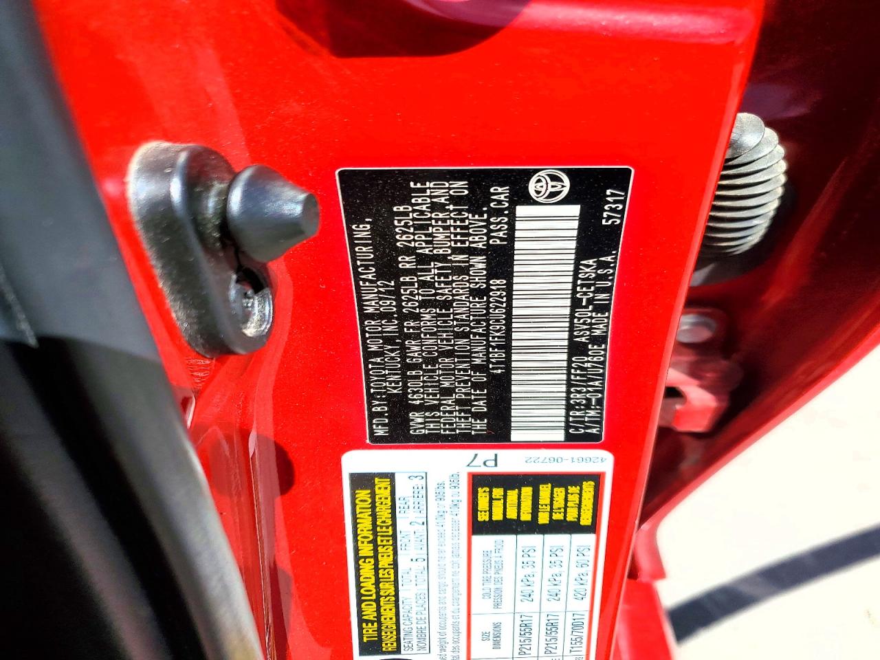 2012 Toyota Camry Se Red vin: 4T1BF1FK9CU622918