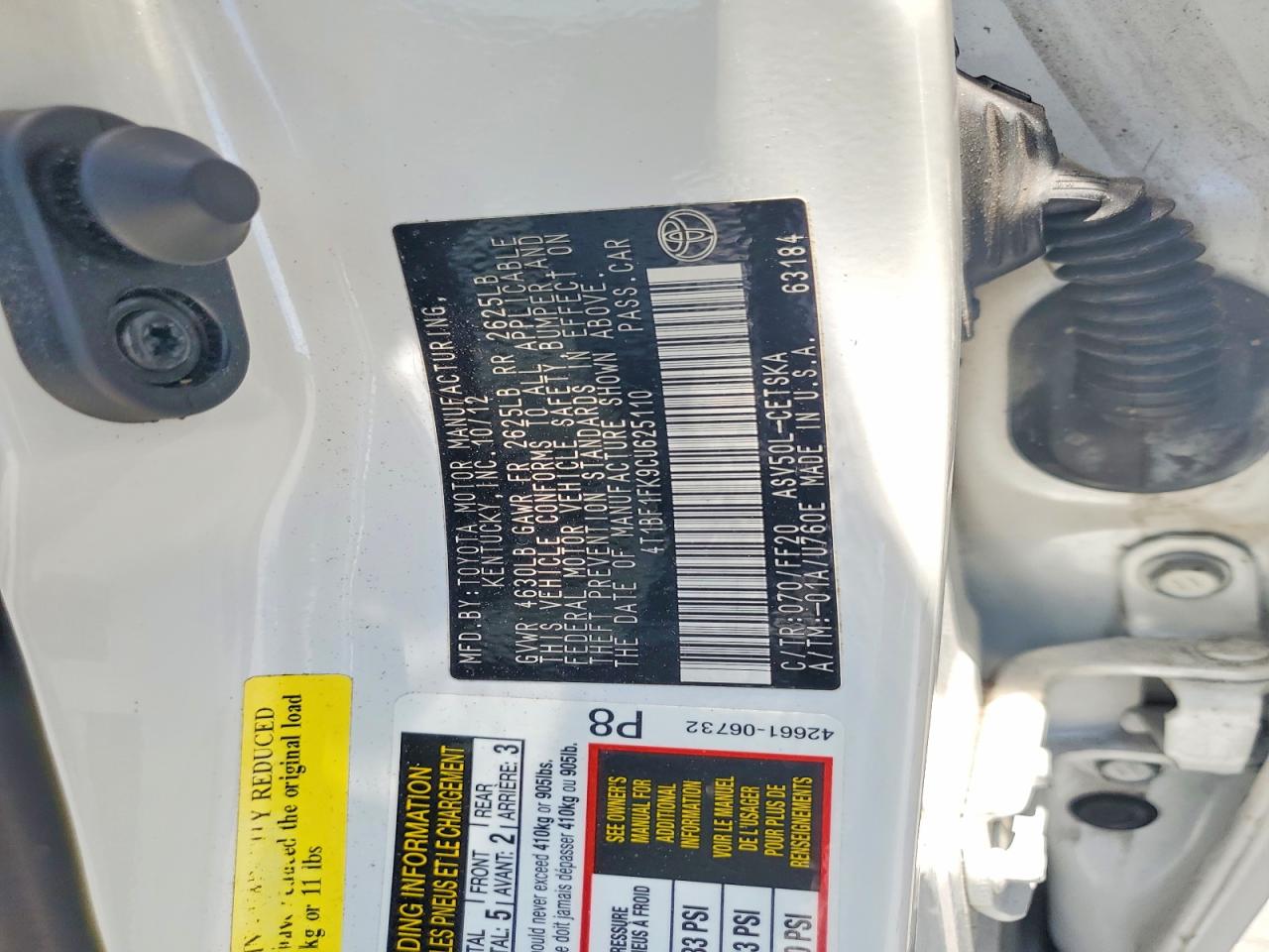 2012 Toyota Camry Se Sport Limited Edition White vin: 4T1BF1FK9CU625110