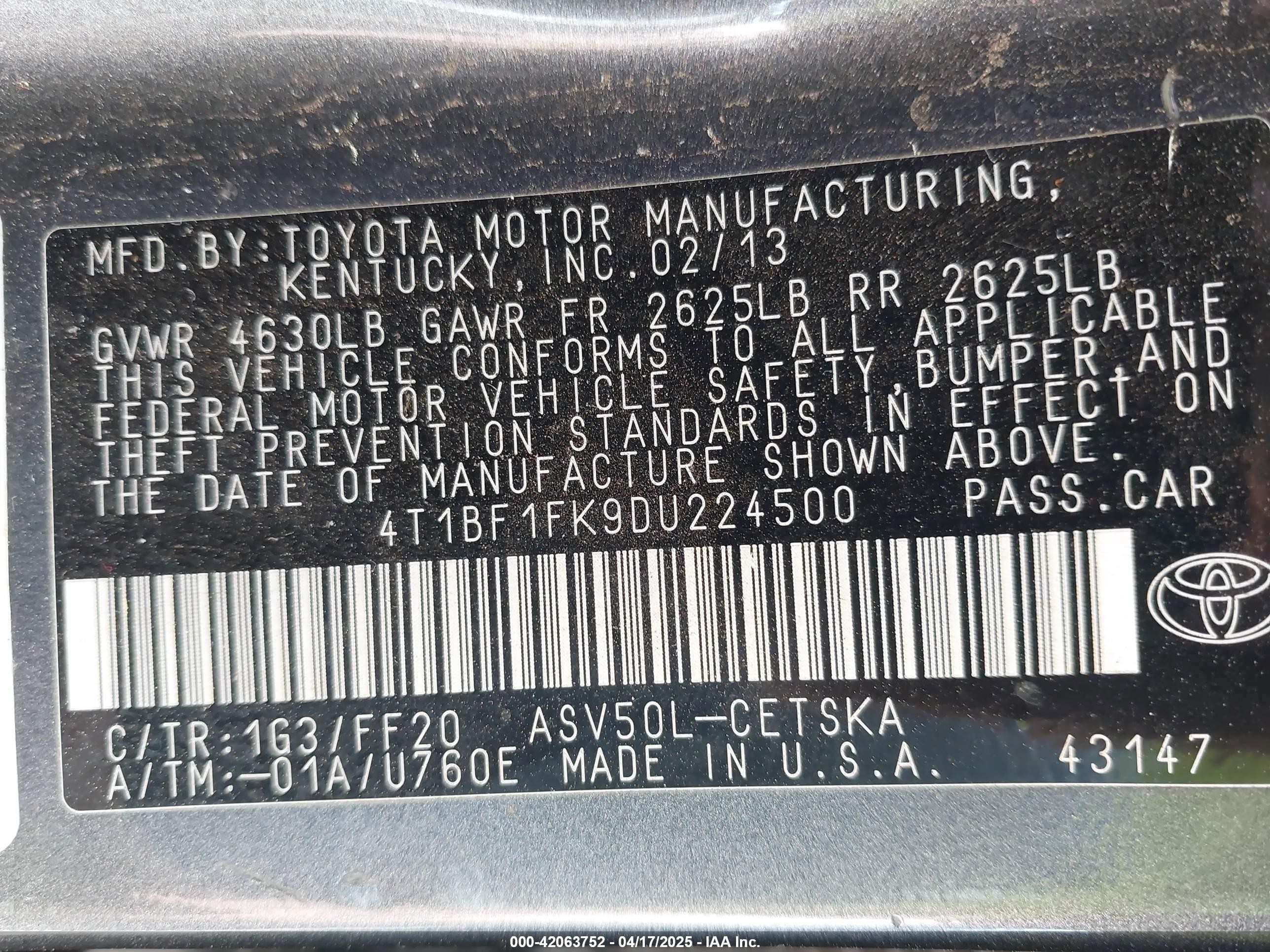 2013 Toyota Camry Se Gray vin: 4T1BF1FK9DU224500