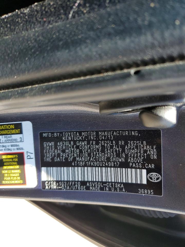 2013 Toyota Camry Se Gray vin: 4T1BF1FK9DU249817