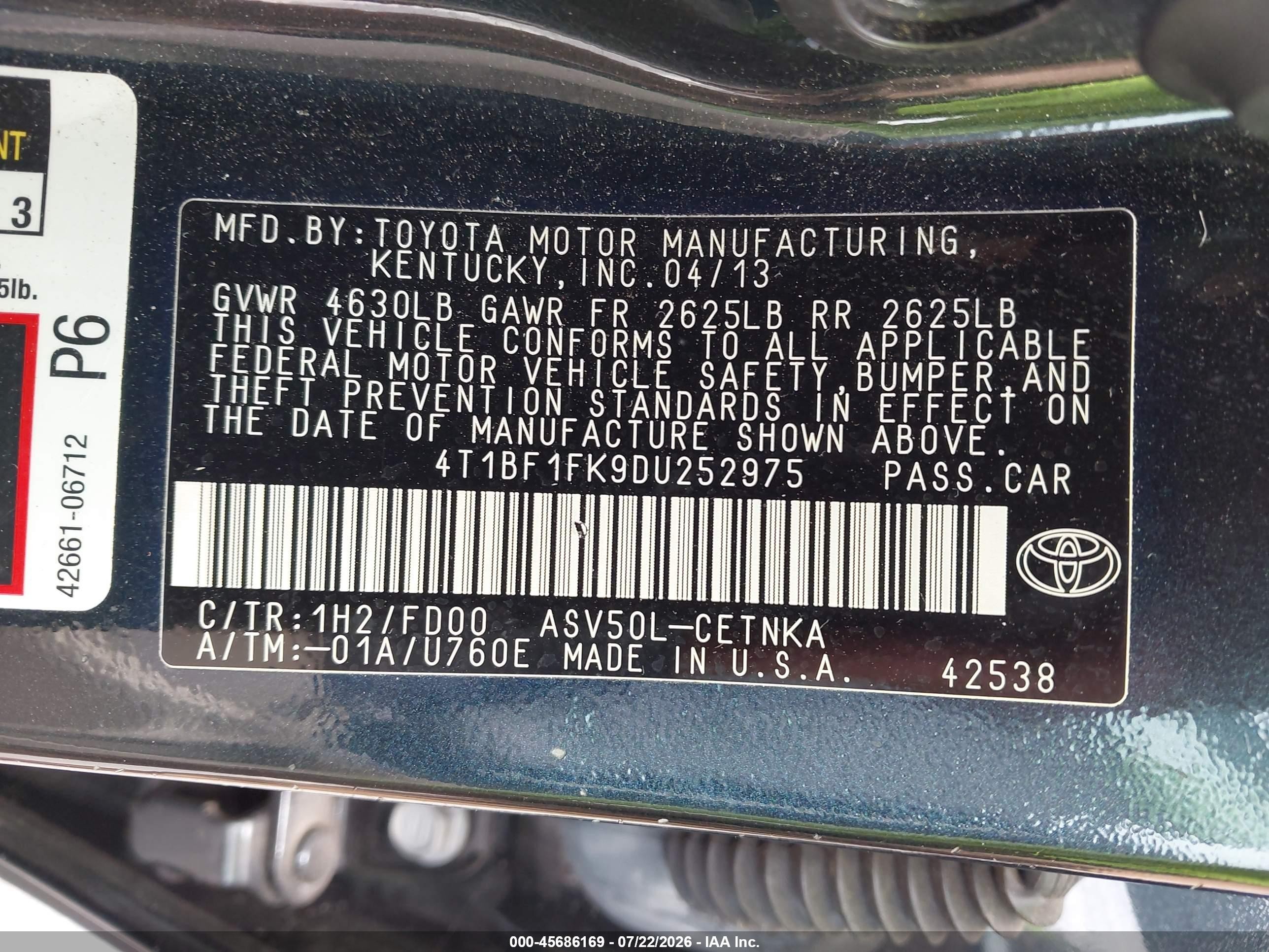 2013 Toyota Camry L/se/le/xle Dark Blue vin: 4T1BF1FK9DU252975