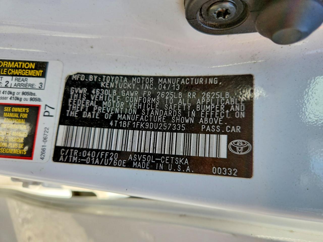 2013 Toyota Camry Se Белый vin: 4T1BF1FK9DU257335