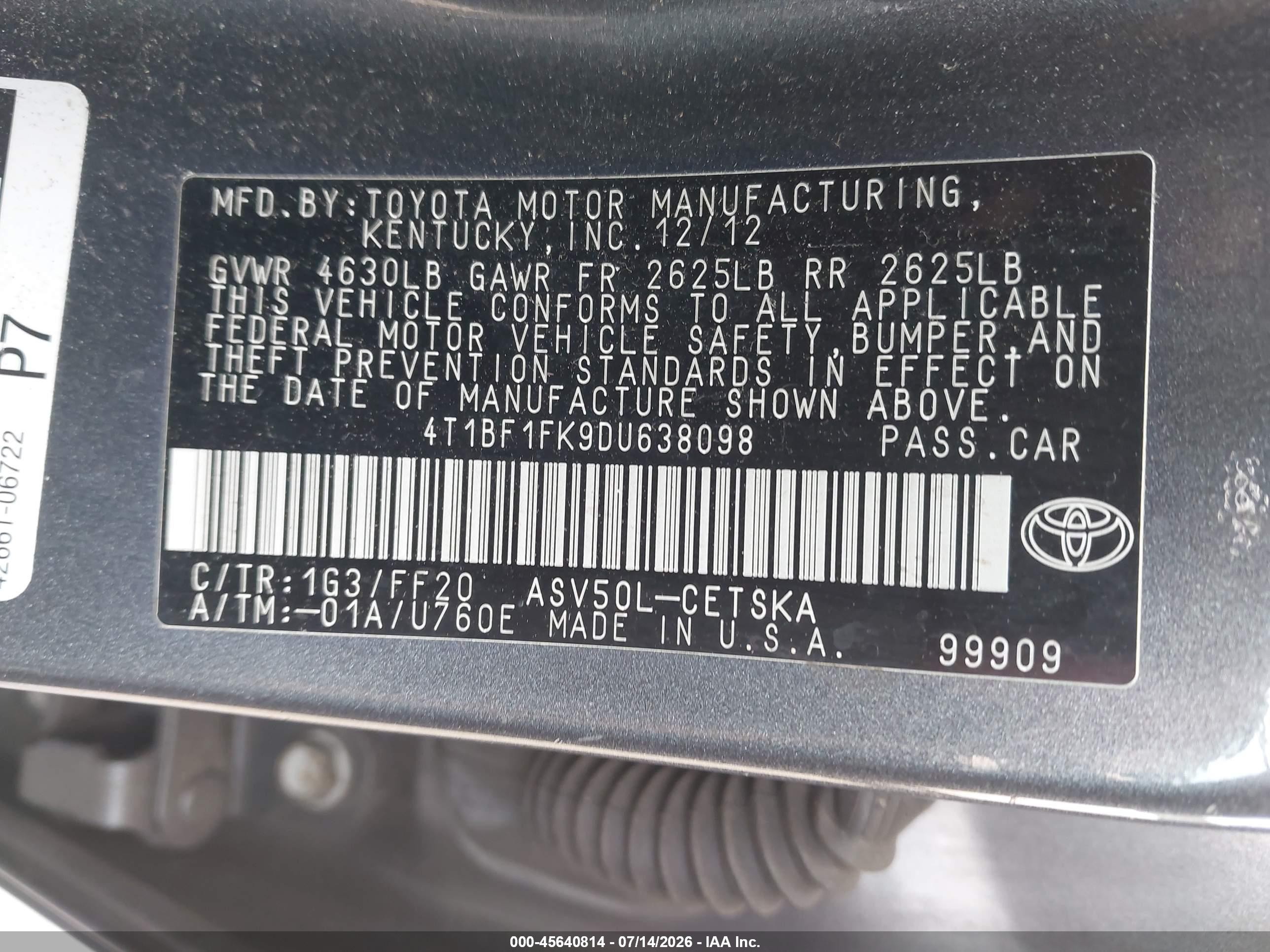 2013 Toyota Camry Se Gray vin: 4T1BF1FK9DU638098