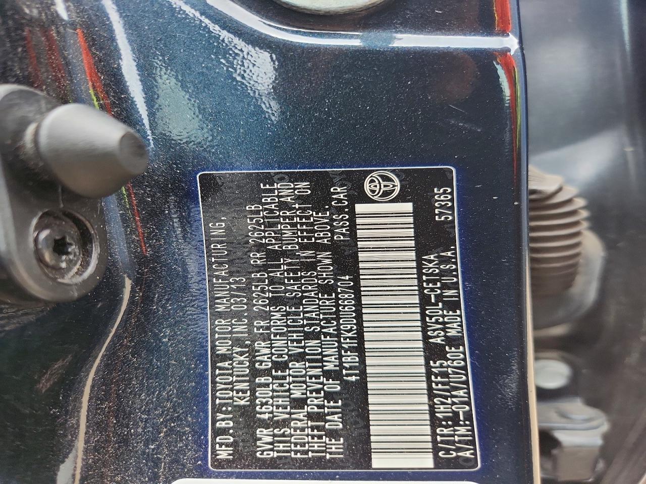 2013 Toyota Camry Se Blue vin: 4T1BF1FK9DU668704