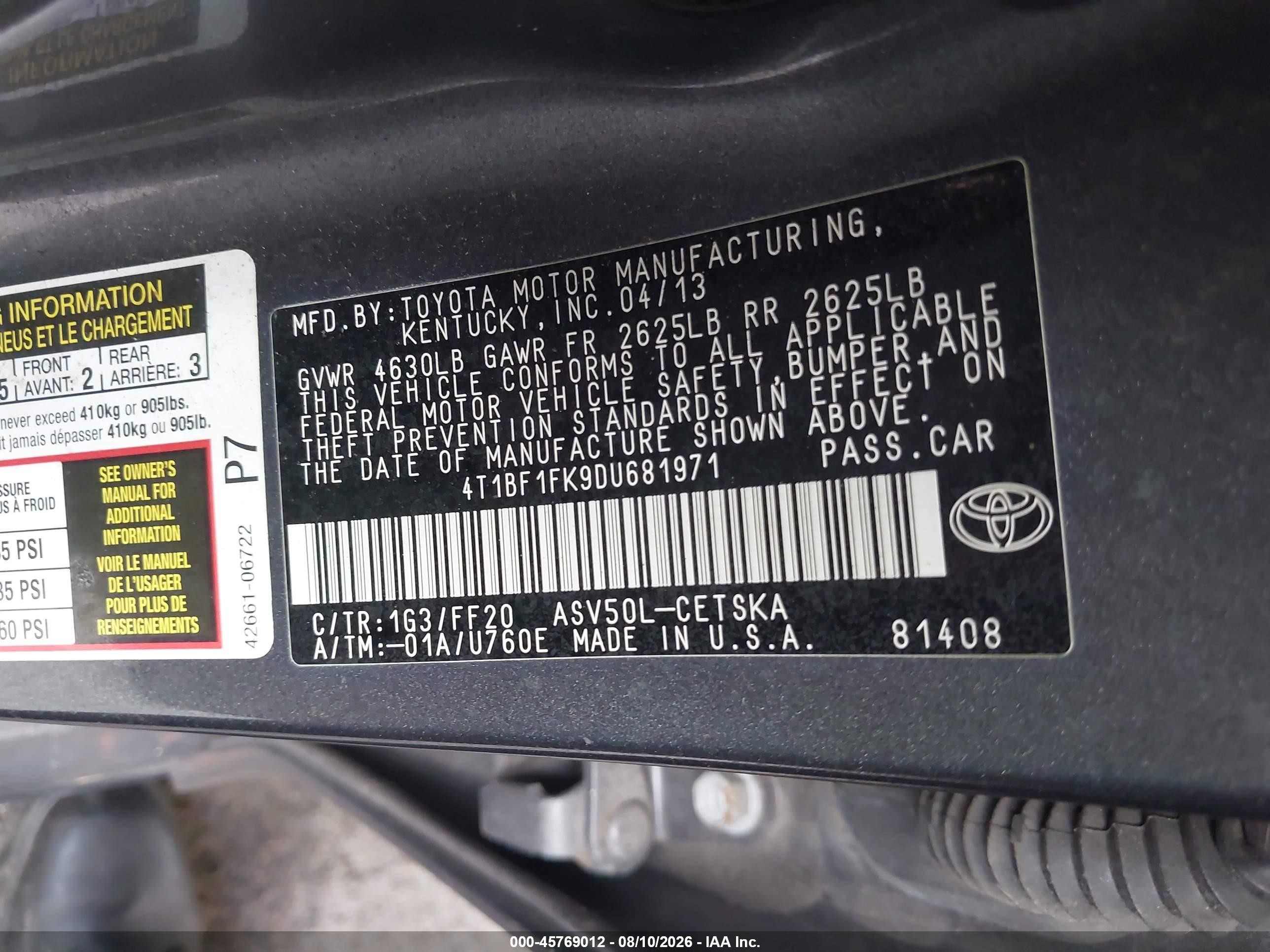 2013 Toyota Camry Se Gray vin: 4T1BF1FK9DU681971