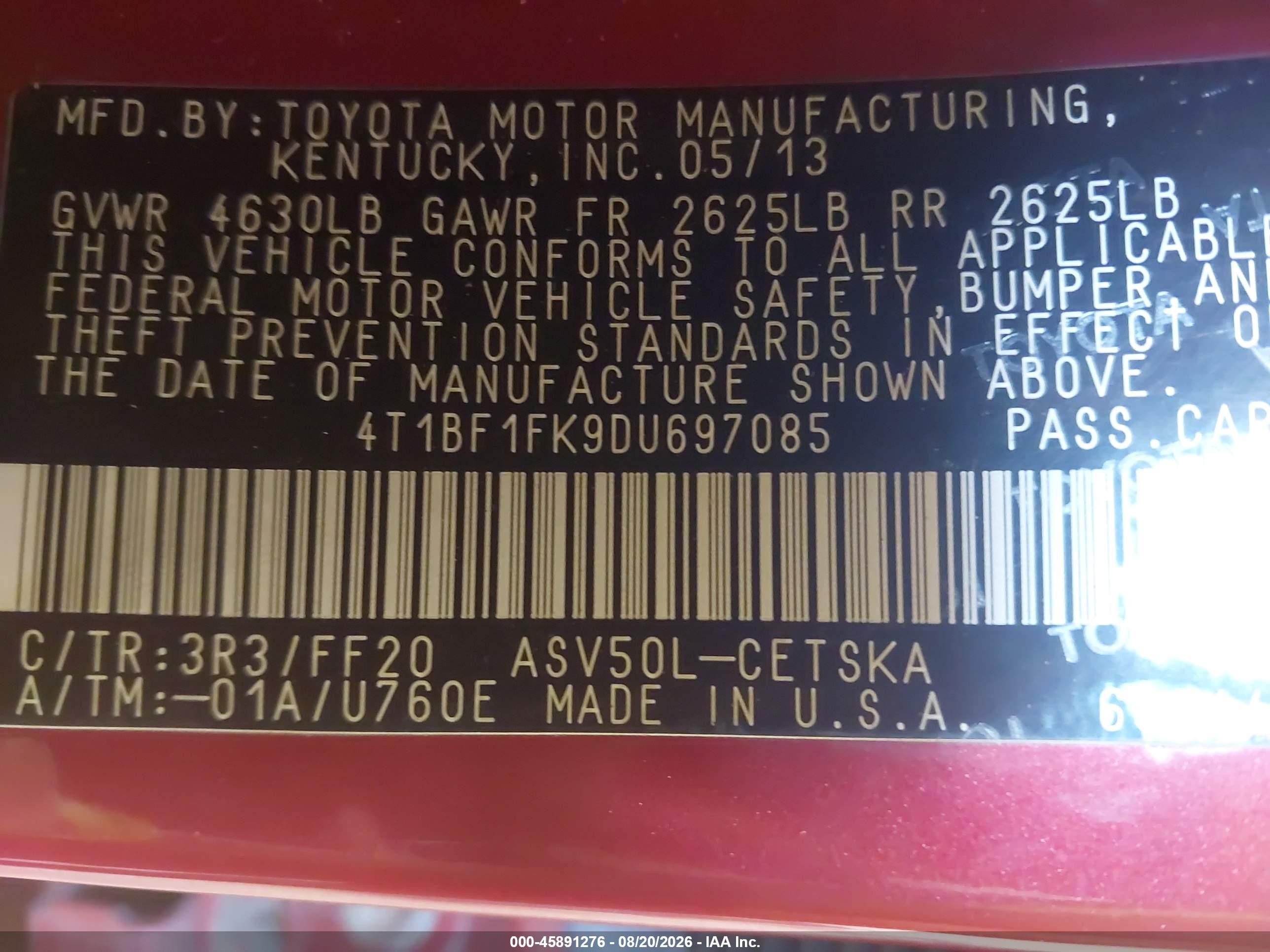 2013 Toyota Camry Se Red vin: 4T1BF1FK9DU697085