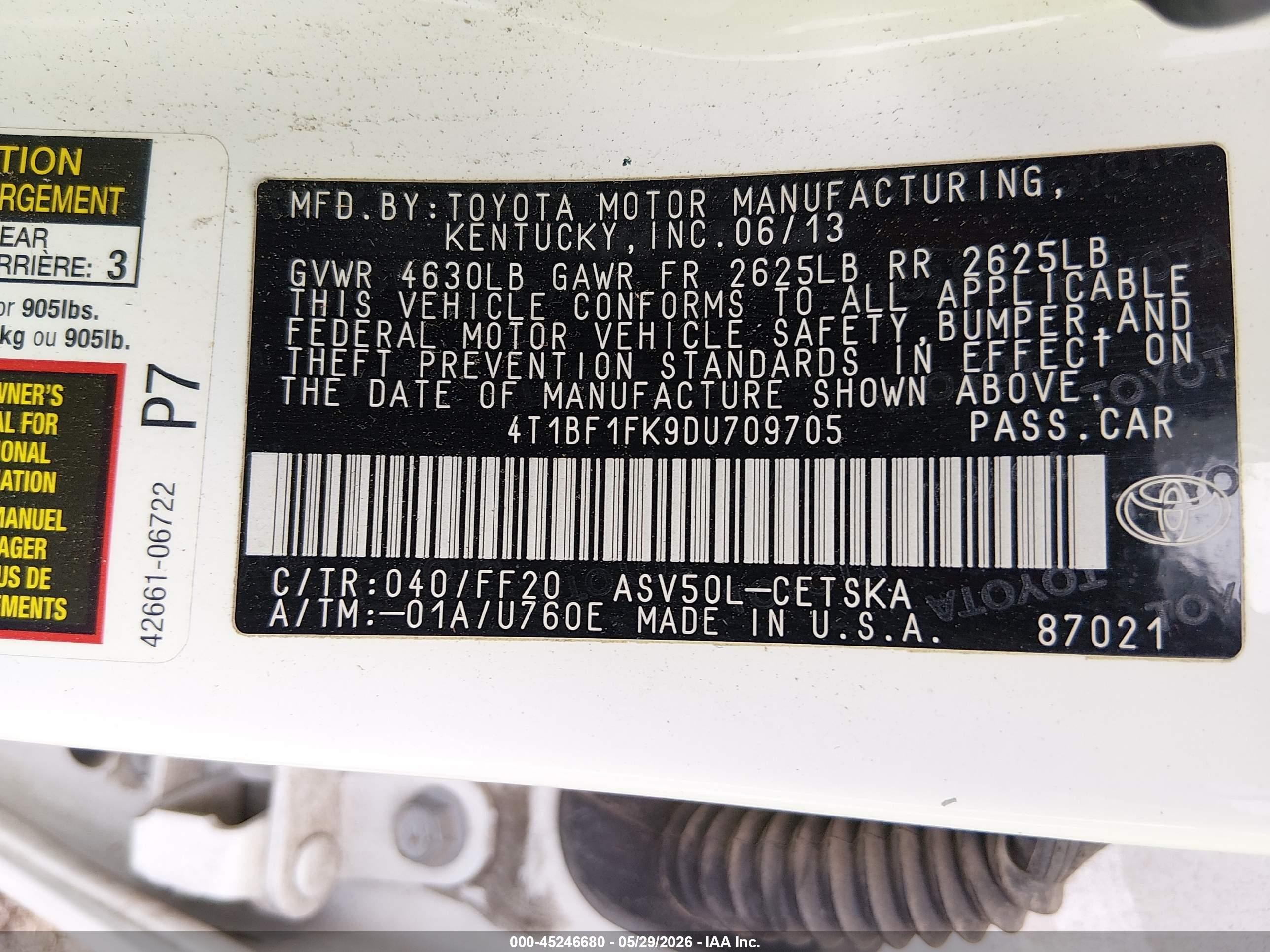 2013 Toyota Camry Se White vin: 4T1BF1FK9DU709705