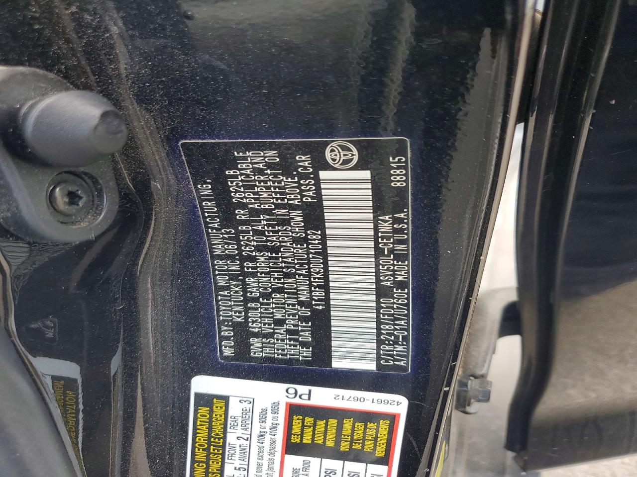 2013 Toyota Camry Le Black vin: 4T1BF1FK9DU710482