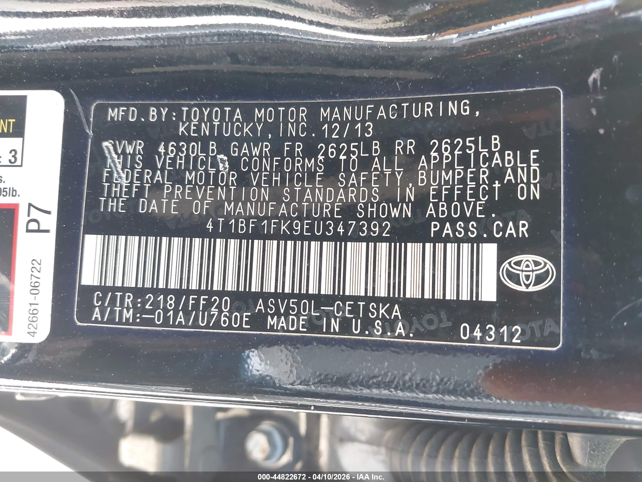 2014 Toyota Camry Se Black vin: 4T1BF1FK9EU347392