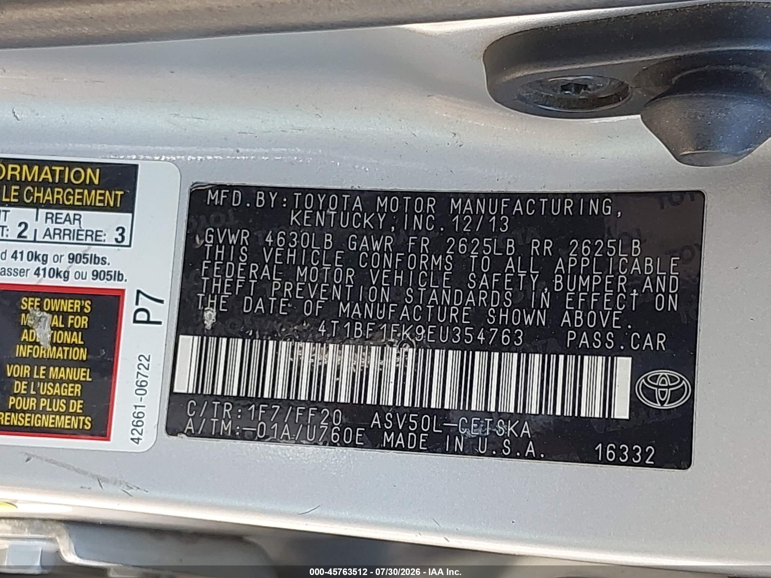 2014 Toyota Camry Se Silver vin: 4T1BF1FK9EU354763