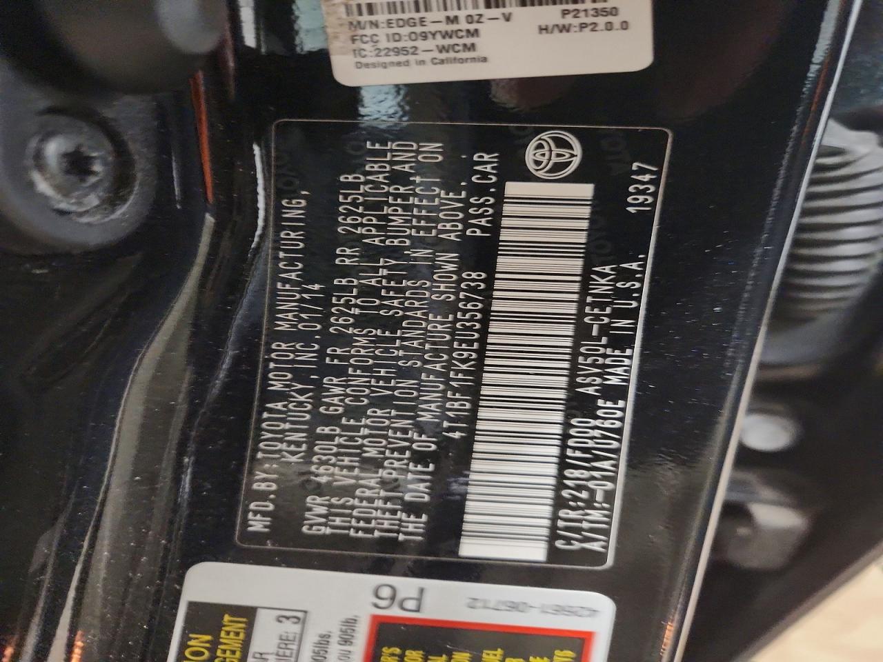 2014 Toyota Camry Le Черный vin: 4T1BF1FK9EU356738