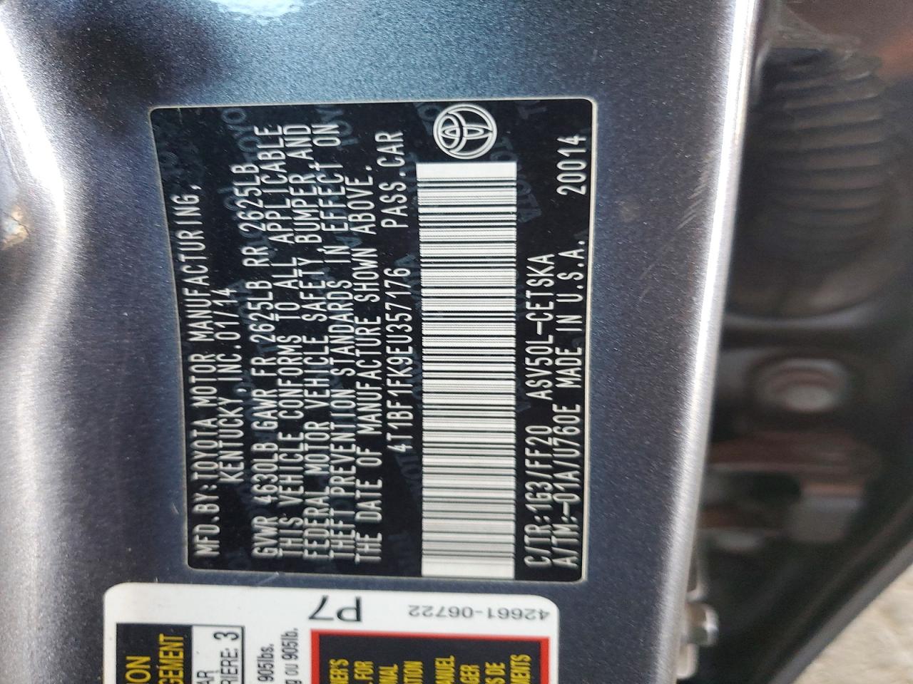 2014 Toyota Camry Se Gray vin: 4T1BF1FK9EU357176