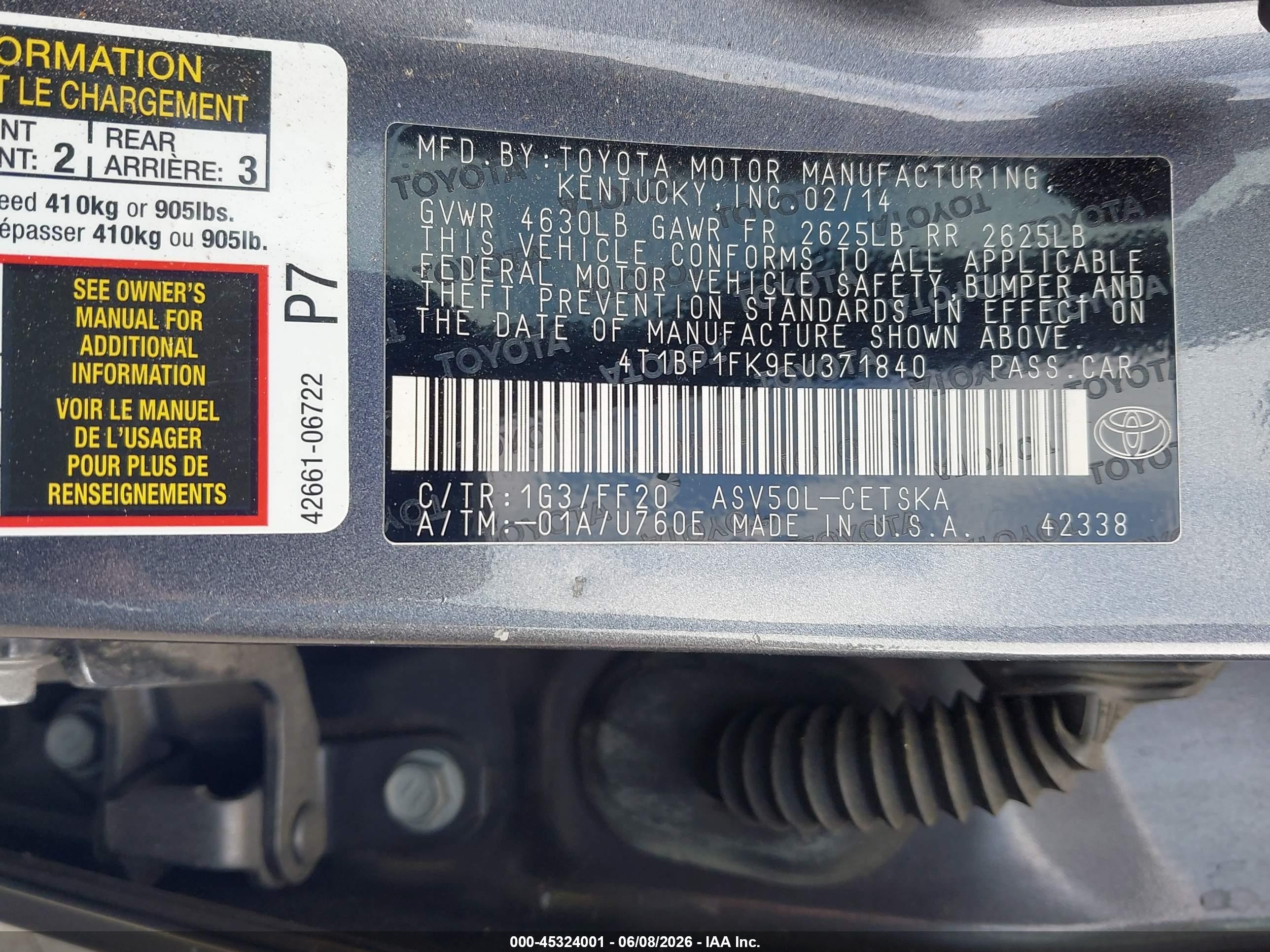 2014 Toyota Camry Se Gray vin: 4T1BF1FK9EU371840