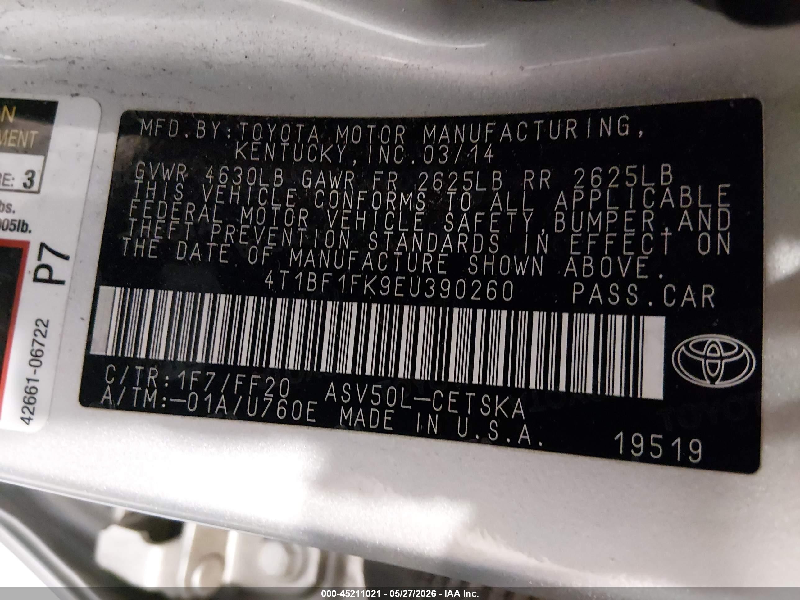 2014 Toyota Camry Se Серебряный vin: 4T1BF1FK9EU390260