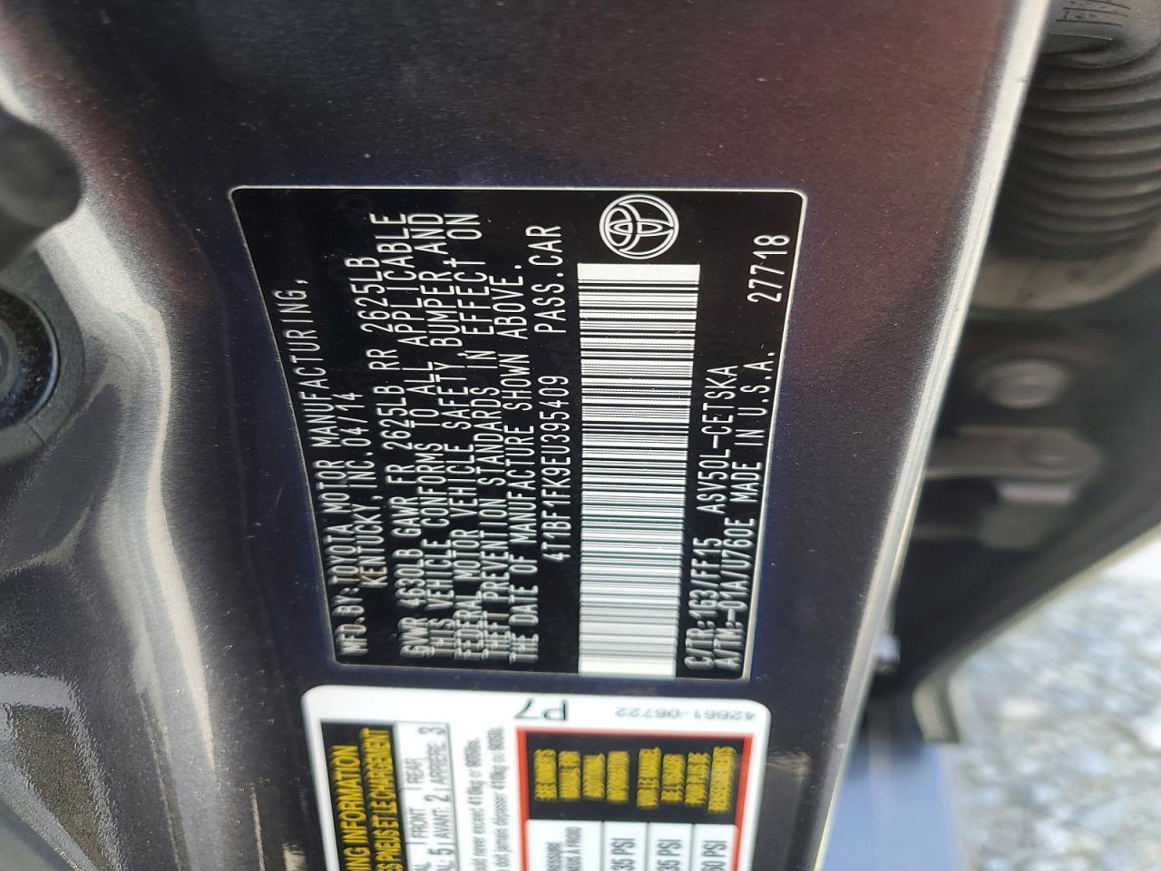 2014 Toyota Camry L Gray vin: 4T1BF1FK9EU395409