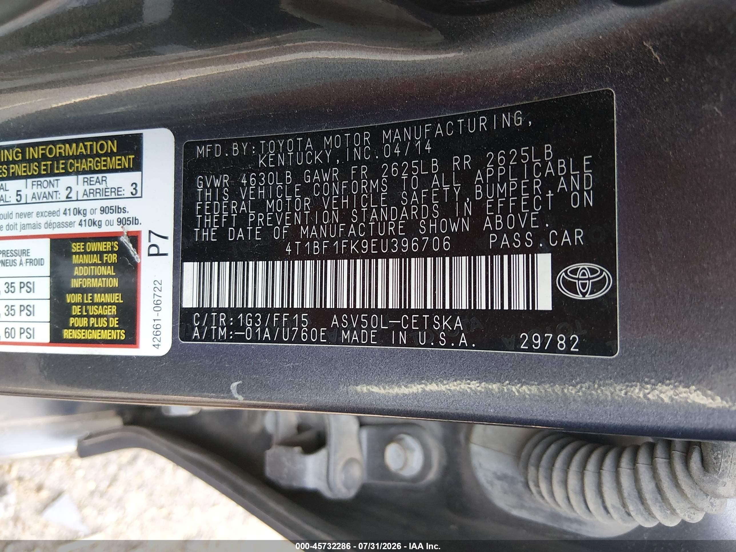 2014 Toyota Camry Se Gray vin: 4T1BF1FK9EU396706