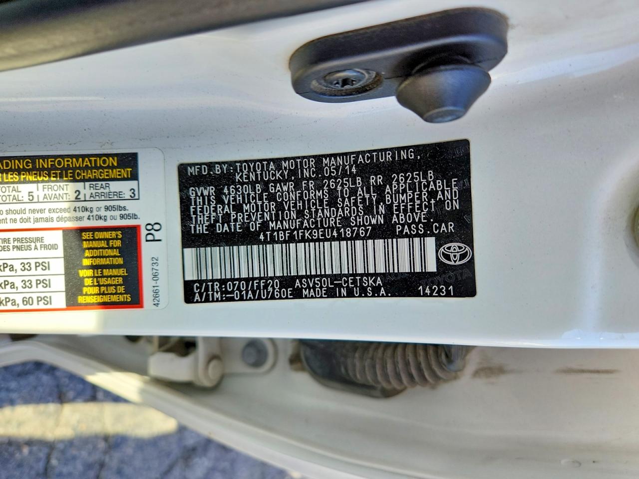 2014 Toyota Camry Se Sport White vin: 4T1BF1FK9EU418767