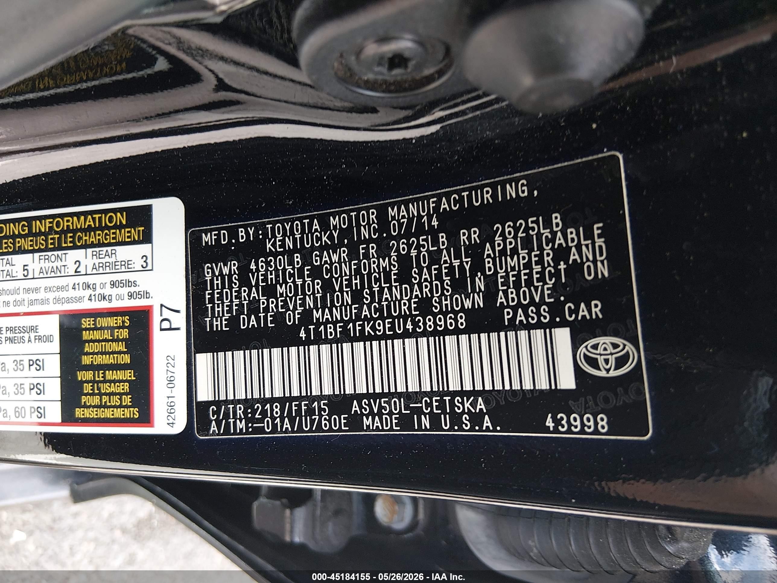 2014 Toyota Camry Se Black vin: 4T1BF1FK9EU438968