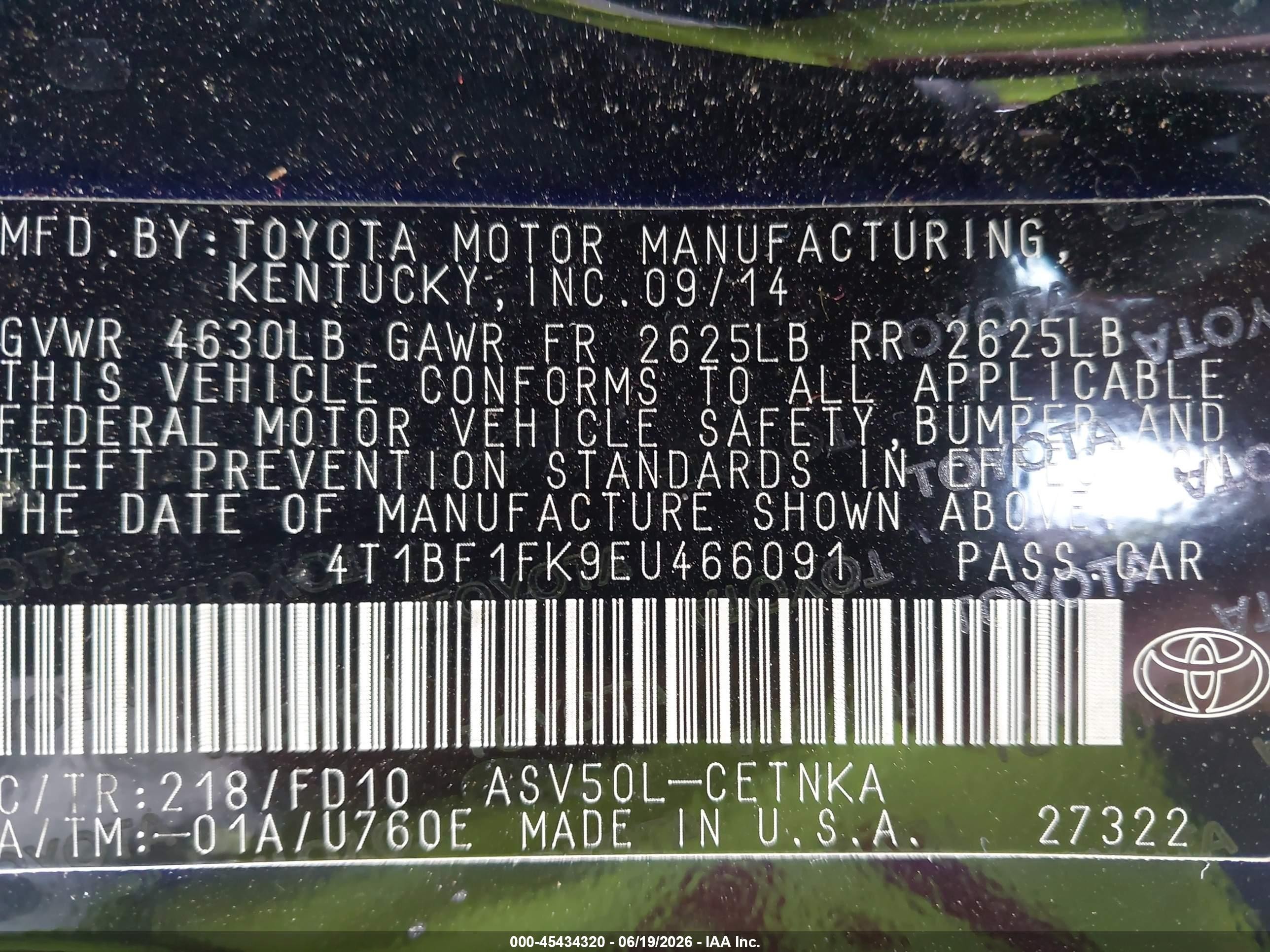 2014 Toyota Camry Le Black vin: 4T1BF1FK9EU466091