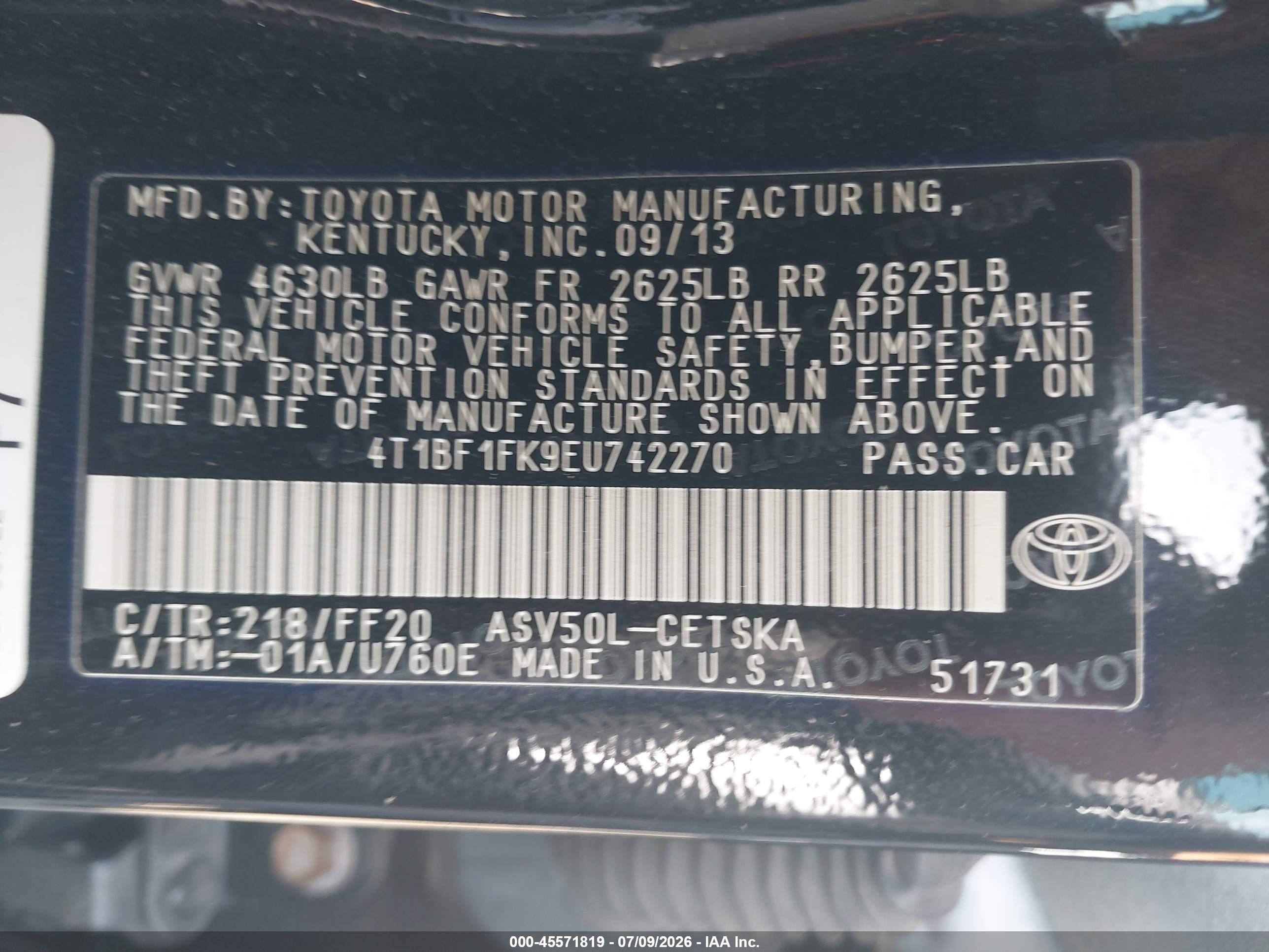 2014 Toyota Camry Se Black vin: 4T1BF1FK9EU742270