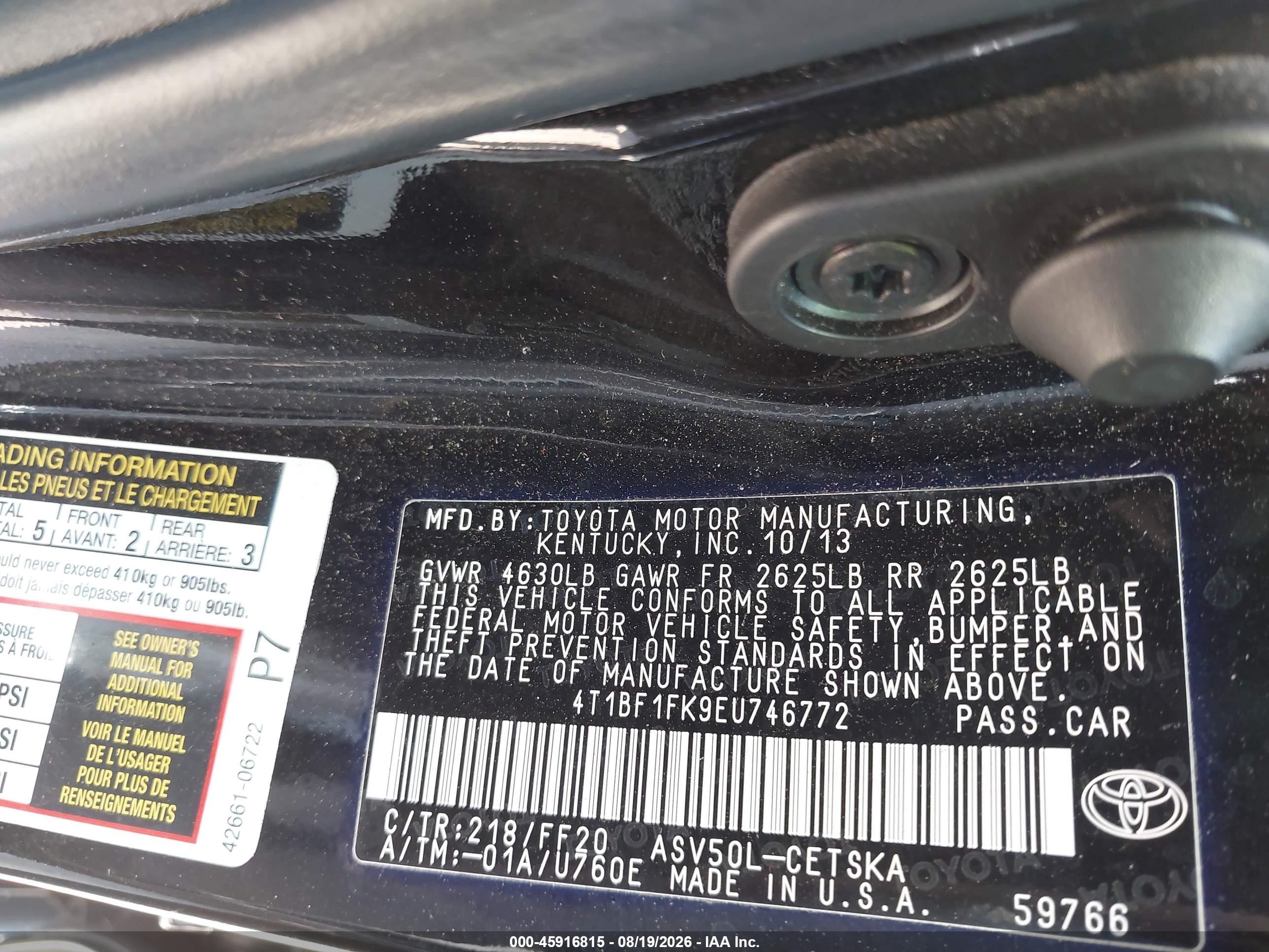 2014 Toyota Camry Se Black vin: 4T1BF1FK9EU746772