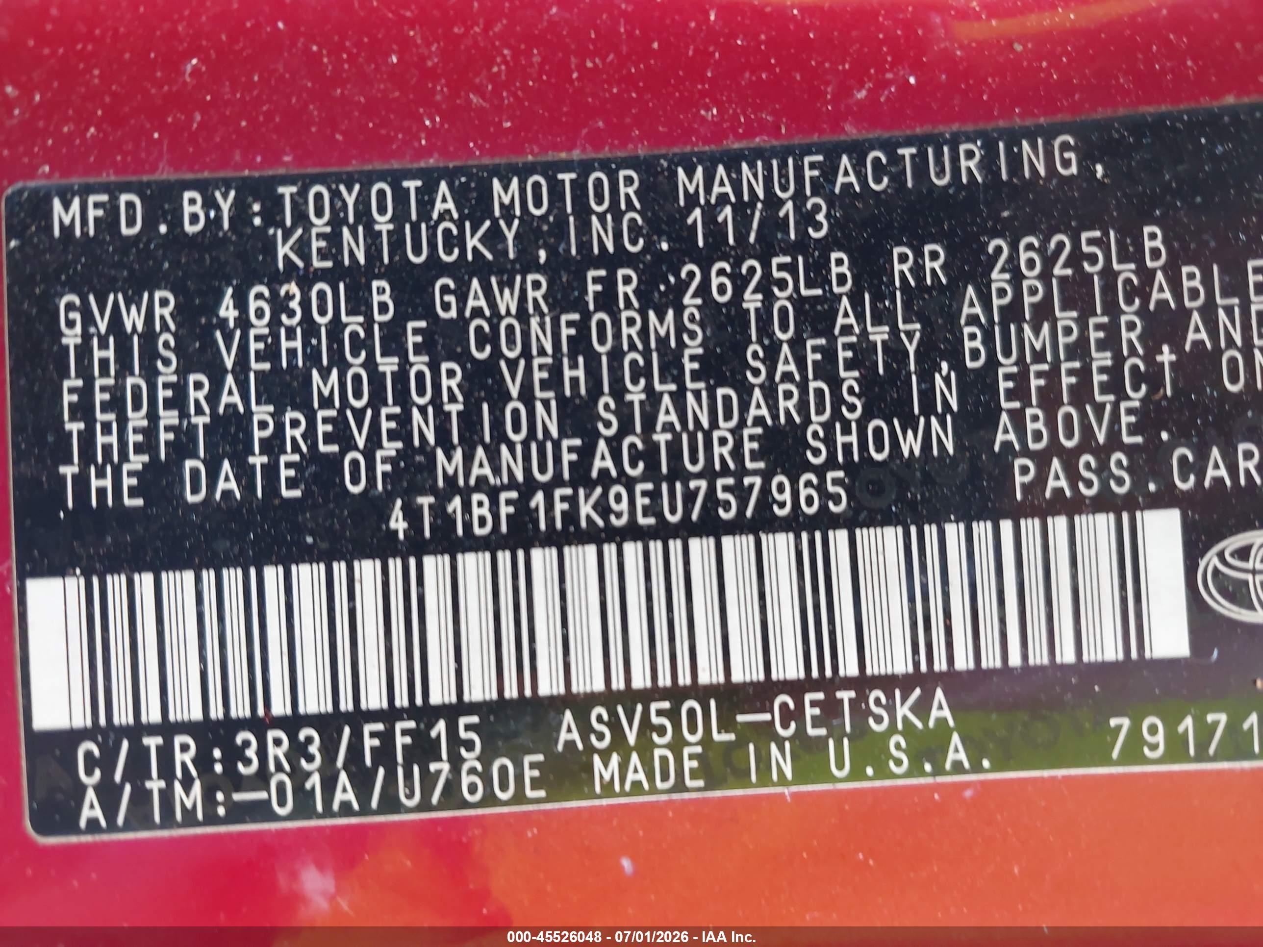 2014 Toyota Camry Se Sport Red vin: 4T1BF1FK9EU757965