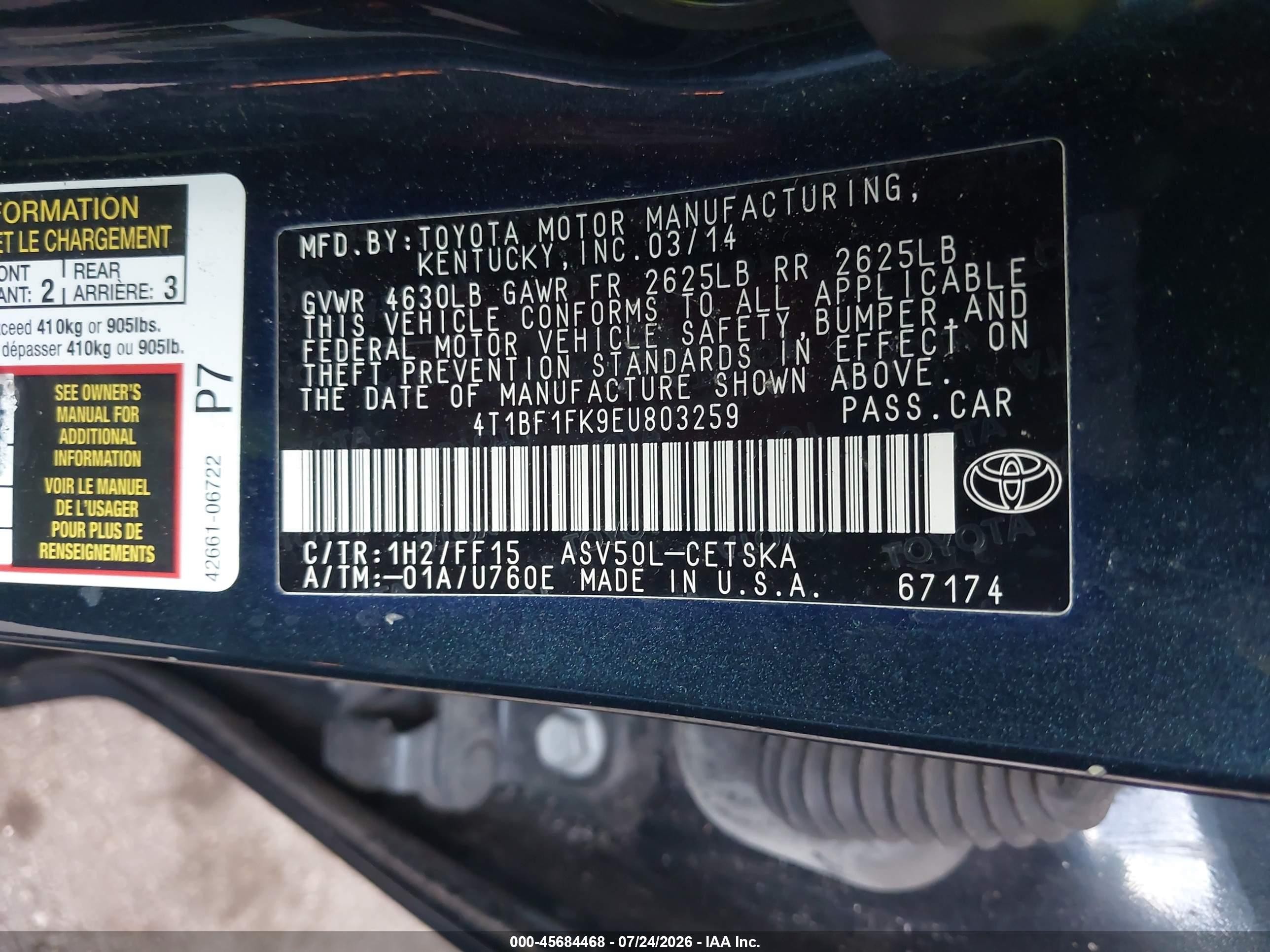 2014 Toyota Camry Se Gray vin: 4T1BF1FK9EU803259