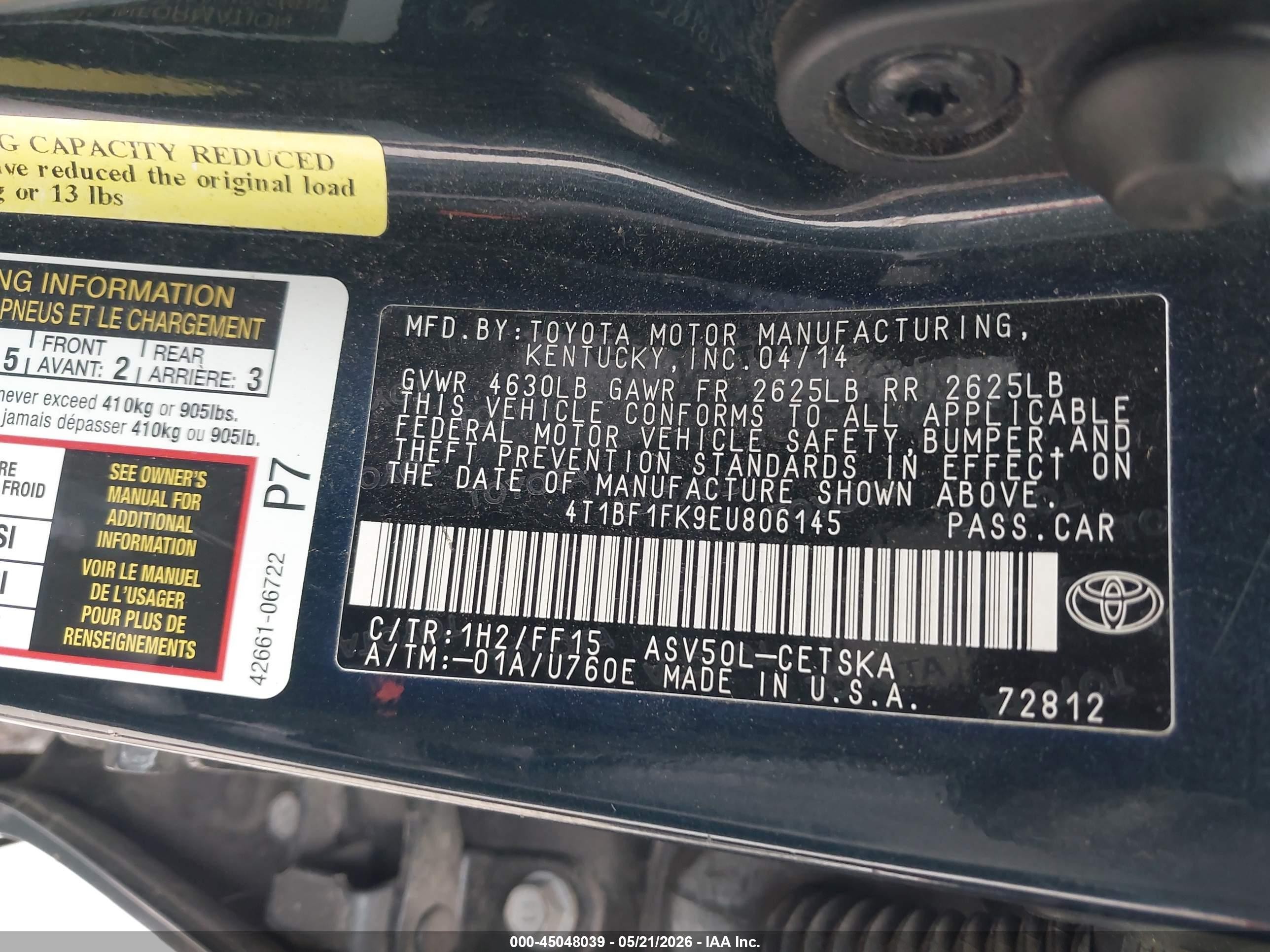2014 Toyota Camry Se Black vin: 4T1BF1FK9EU806145