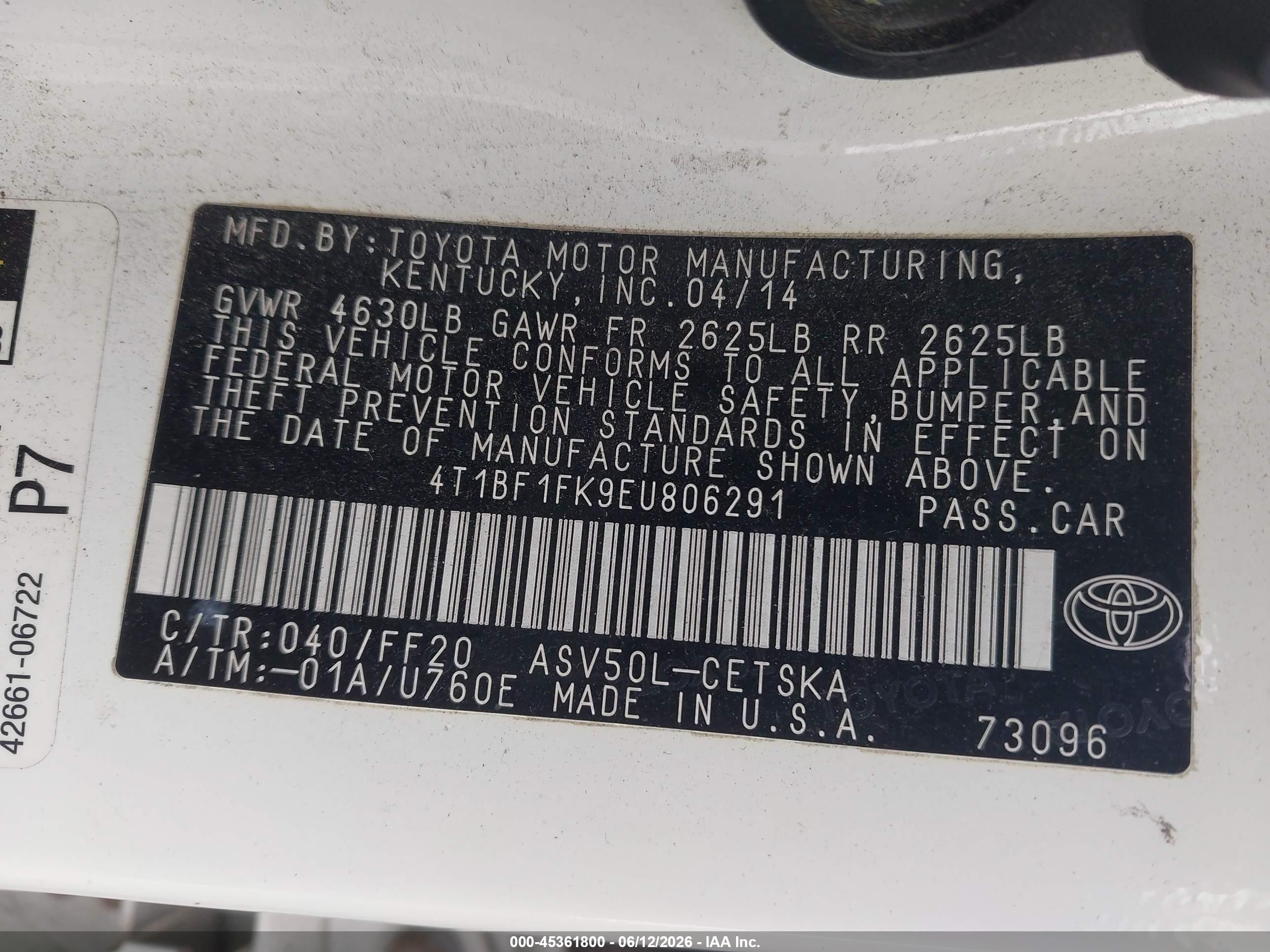 2014 Toyota Camry Se White vin: 4T1BF1FK9EU806291