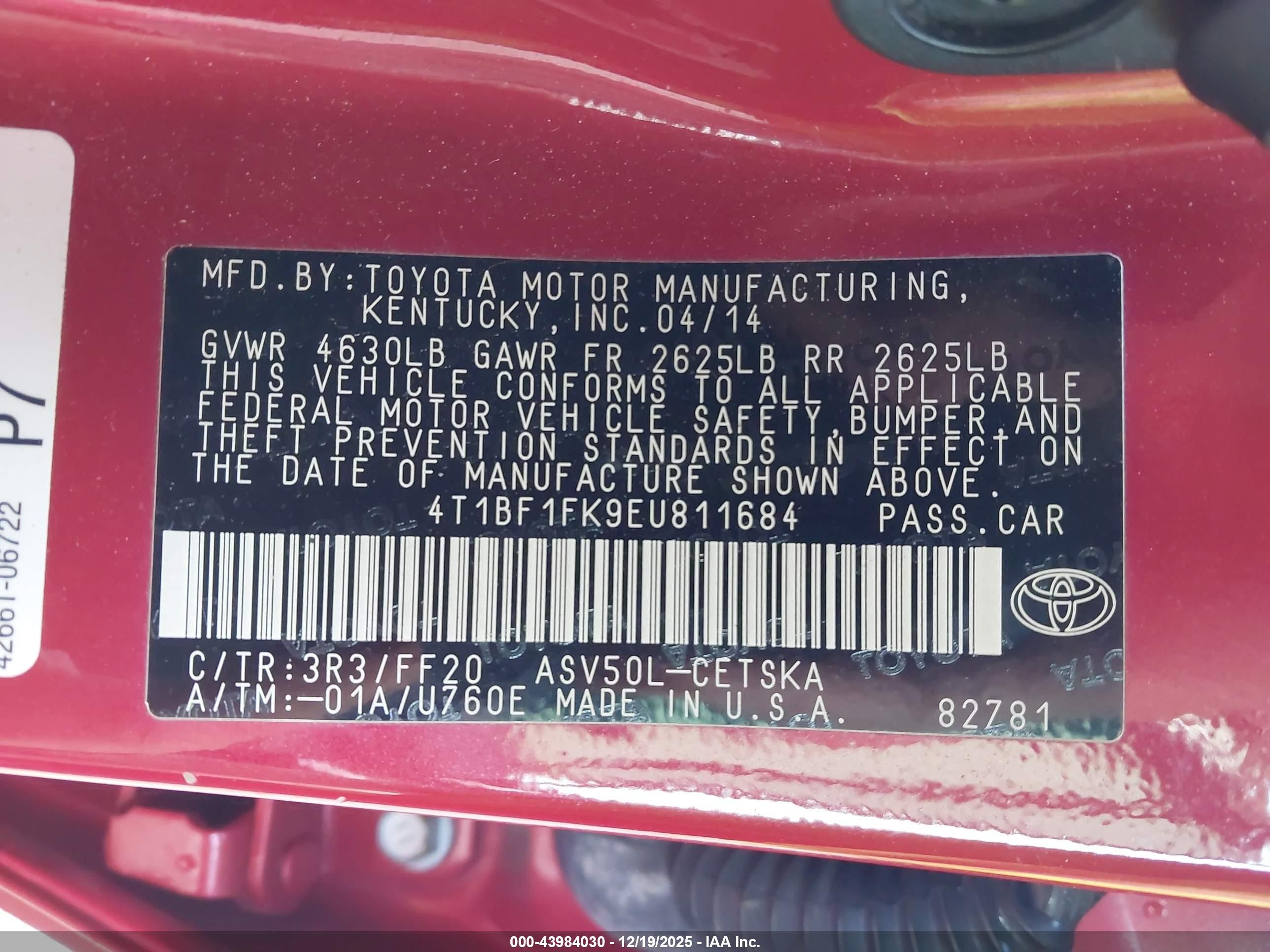 2014 Toyota Camry Se Red vin: 4T1BF1FK9EU811684