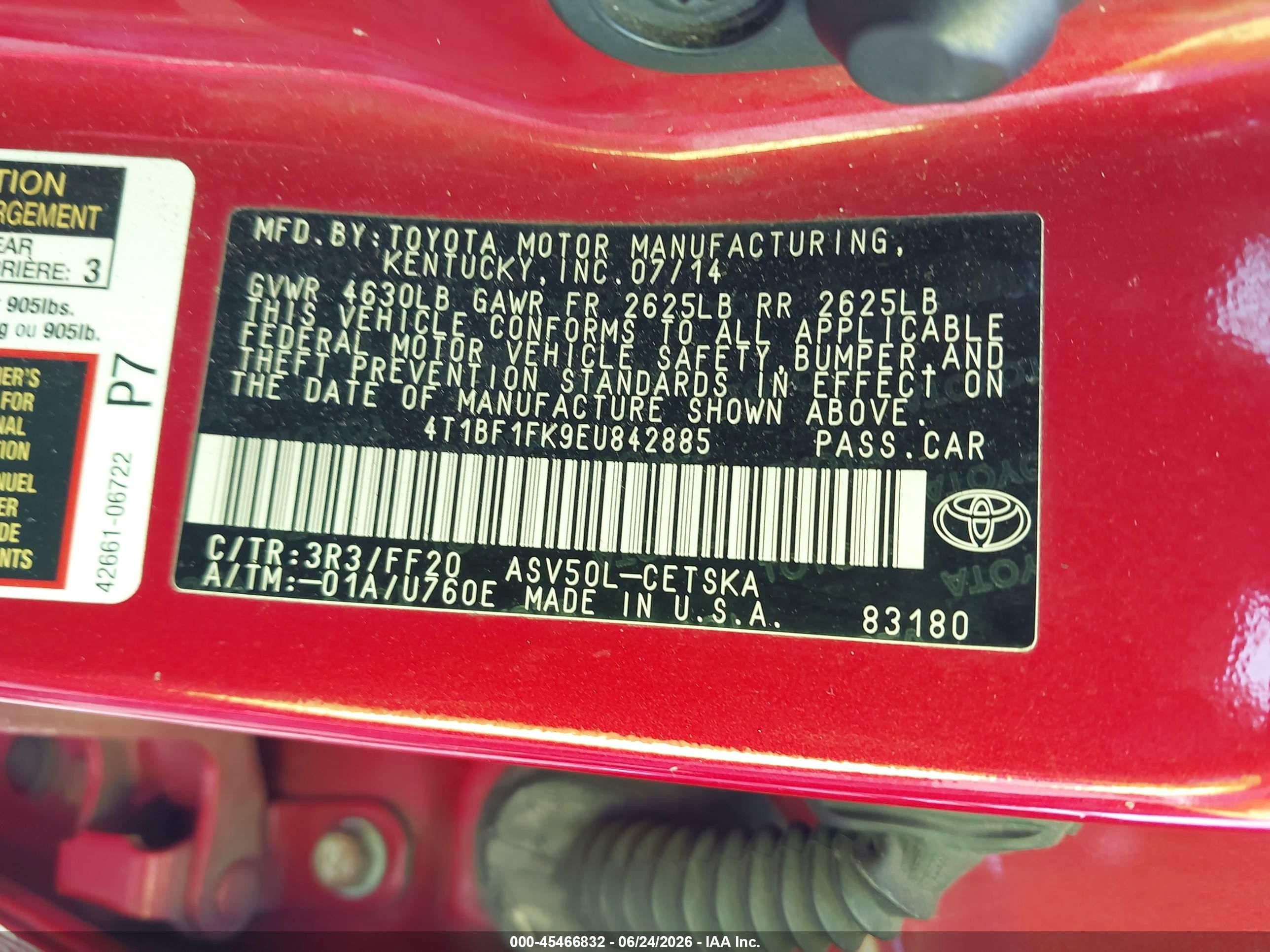 2014 Toyota Camry Se Red vin: 4T1BF1FK9EU842885