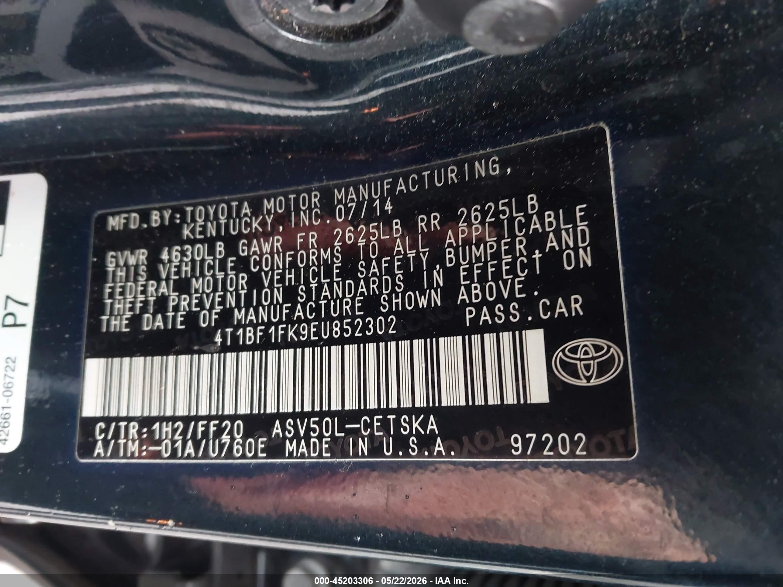 2014 Toyota Camry Se Blue vin: 4T1BF1FK9EU852302