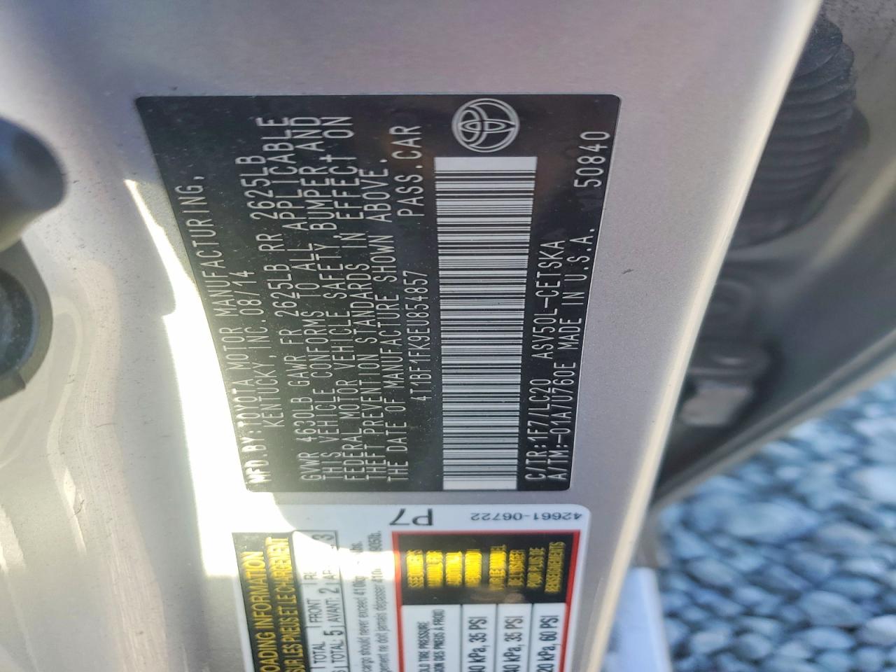2014 Toyota Camry Se Silver vin: 4T1BF1FK9EU854857