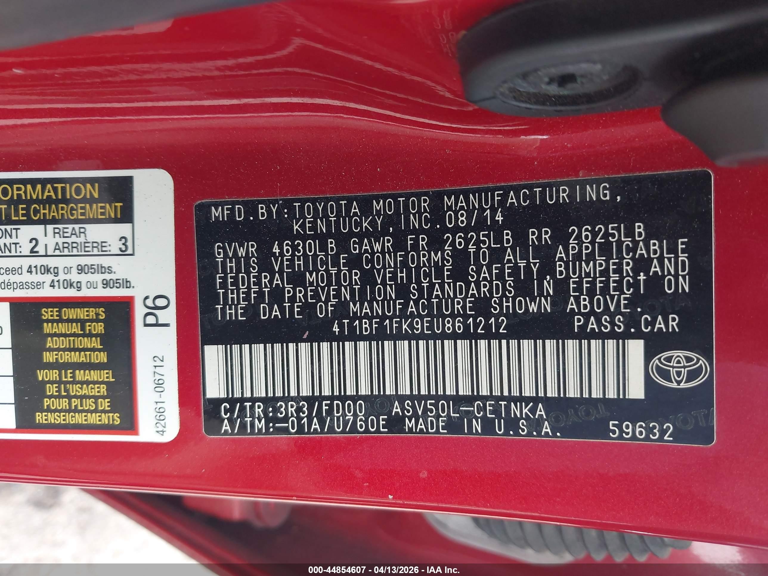 2014 Toyota Camry Le Красный vin: 4T1BF1FK9EU861212