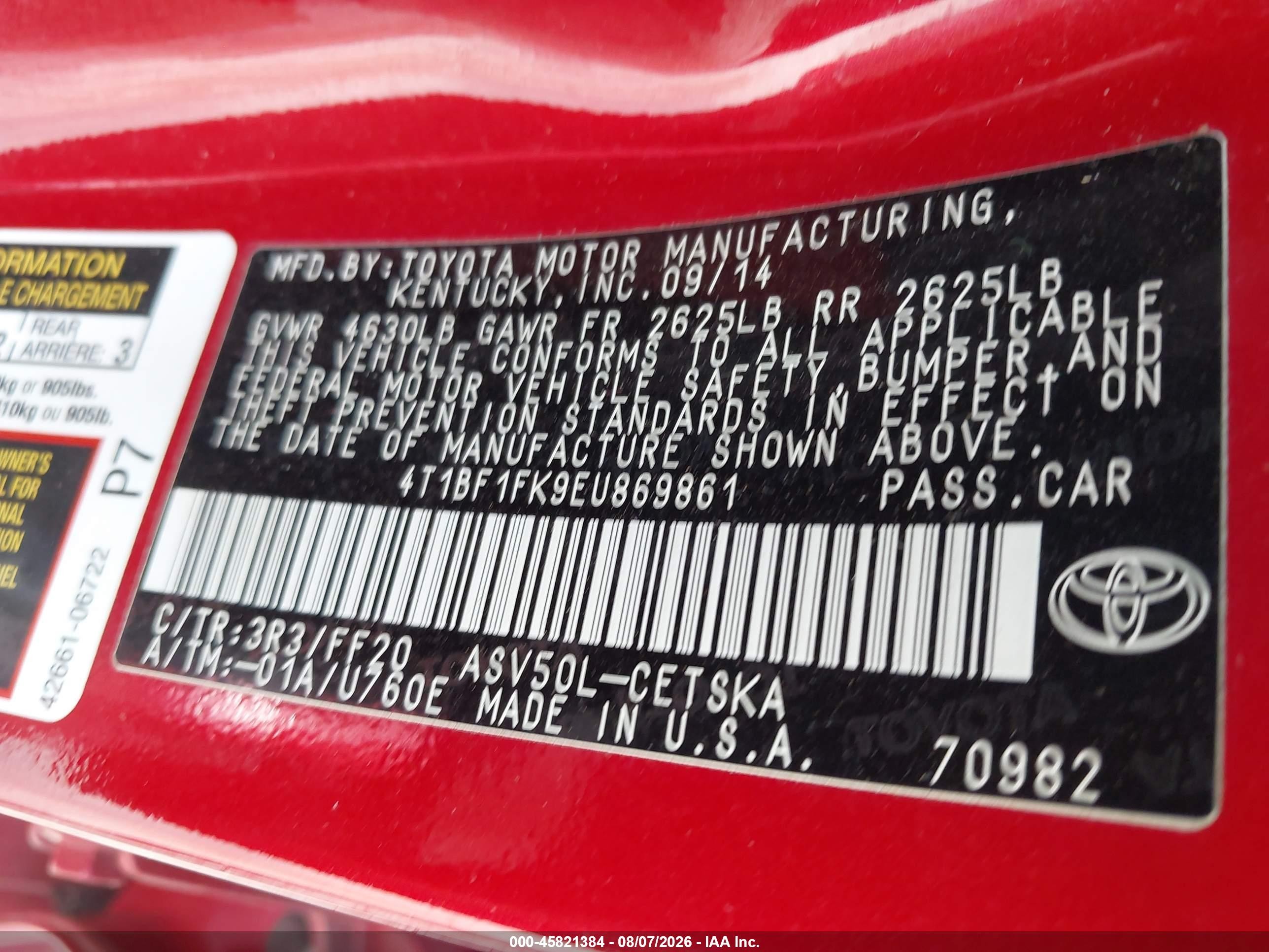 2014 Toyota Camry Se Red vin: 4T1BF1FK9EU869861