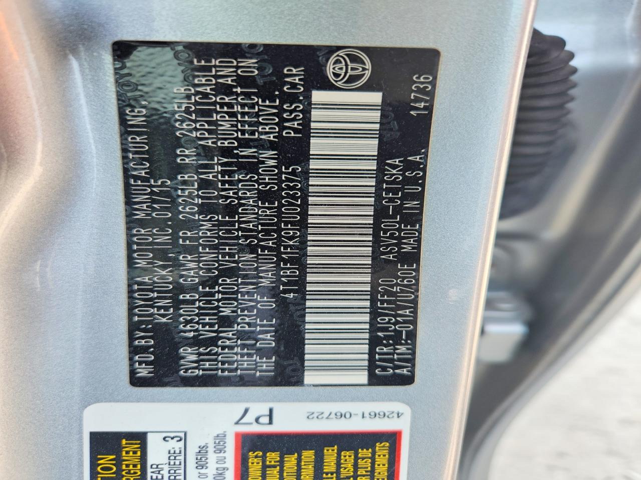 2015 Toyota Camry Se Silver vin: 4T1BF1FK9FU023375