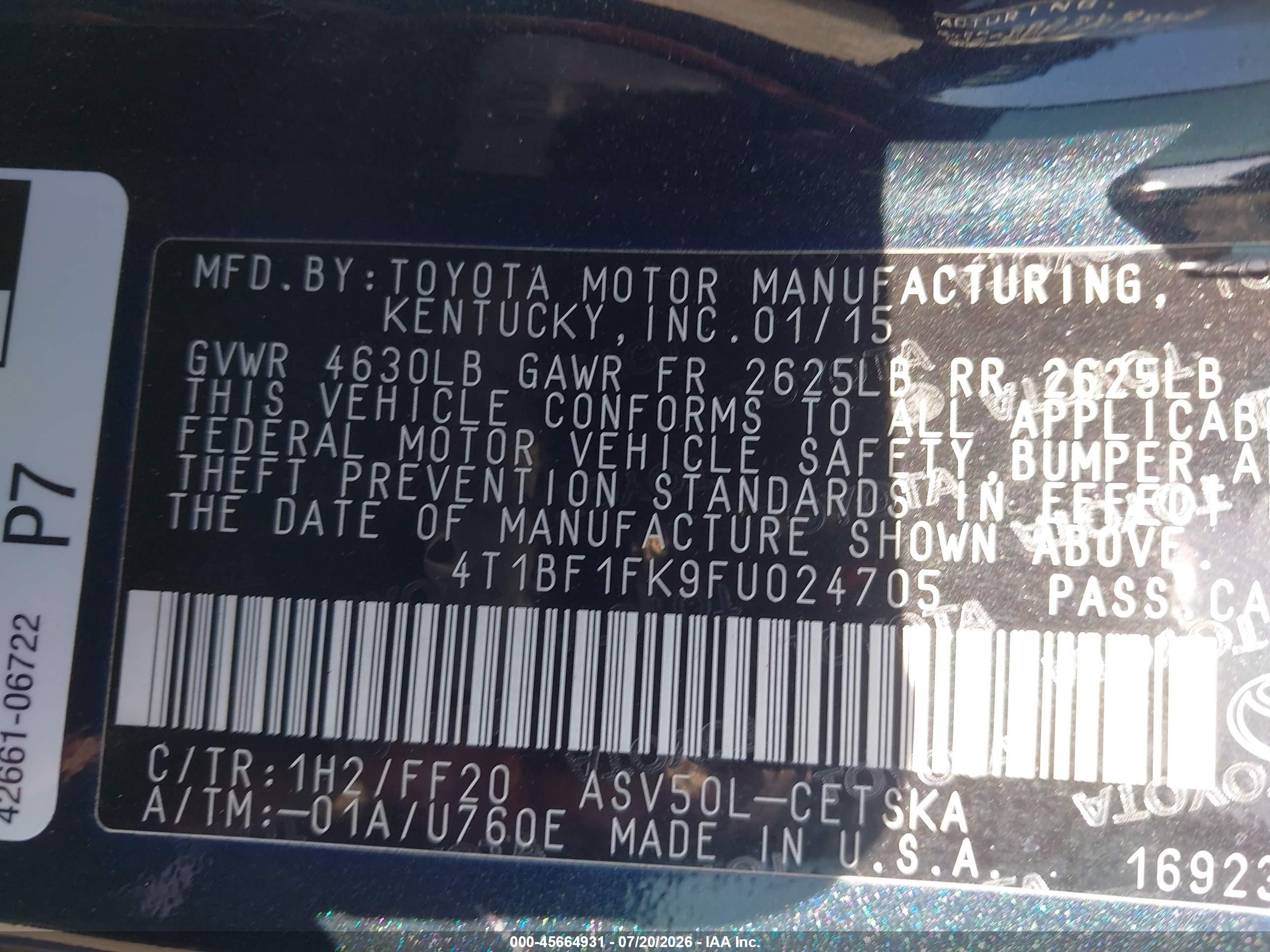 2015 Toyota Camry Se Dark Blue vin: 4T1BF1FK9FU024705
