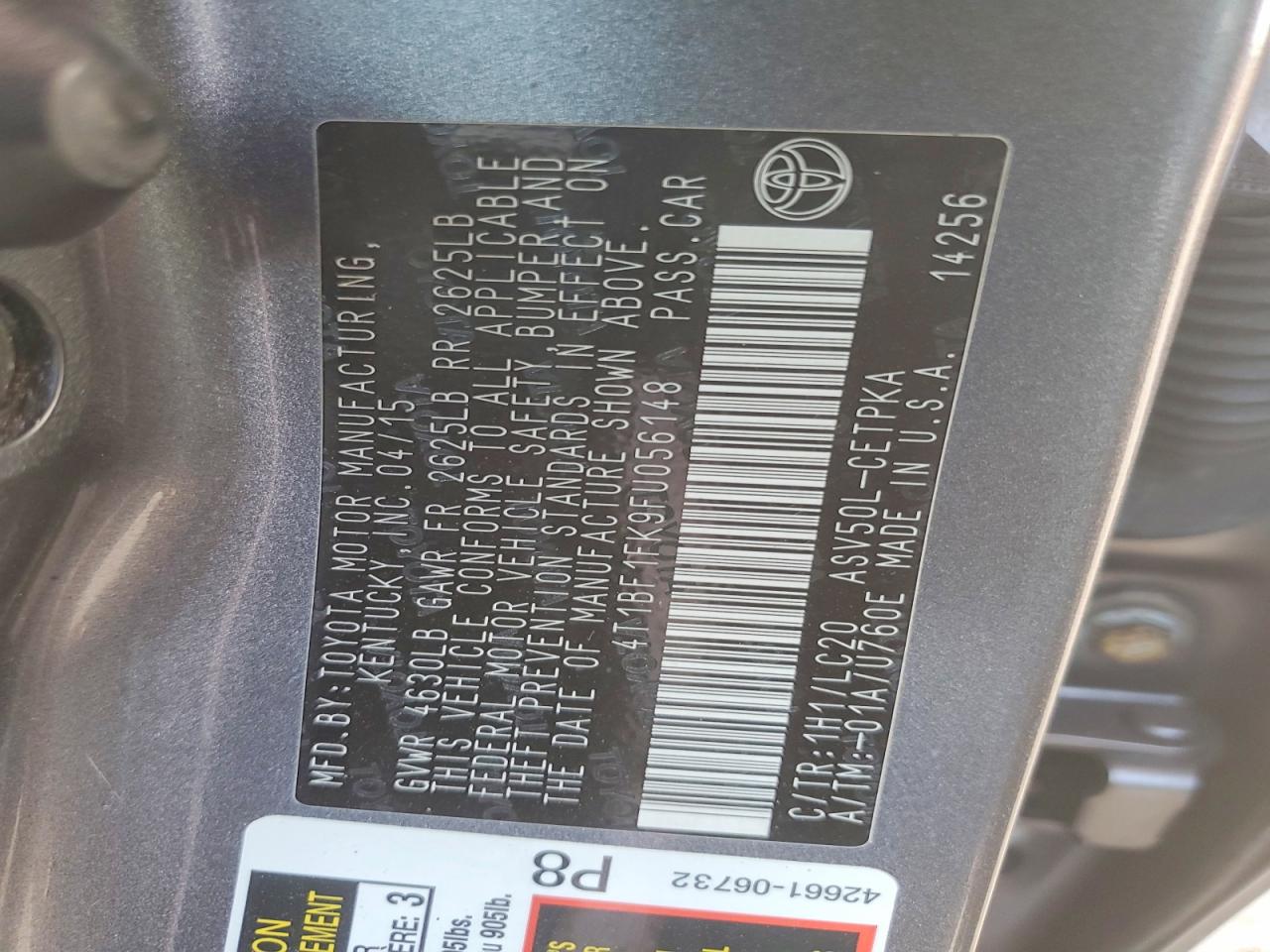 2015 Toyota Camry Xse Charcoal vin: 4T1BF1FK9FU056148