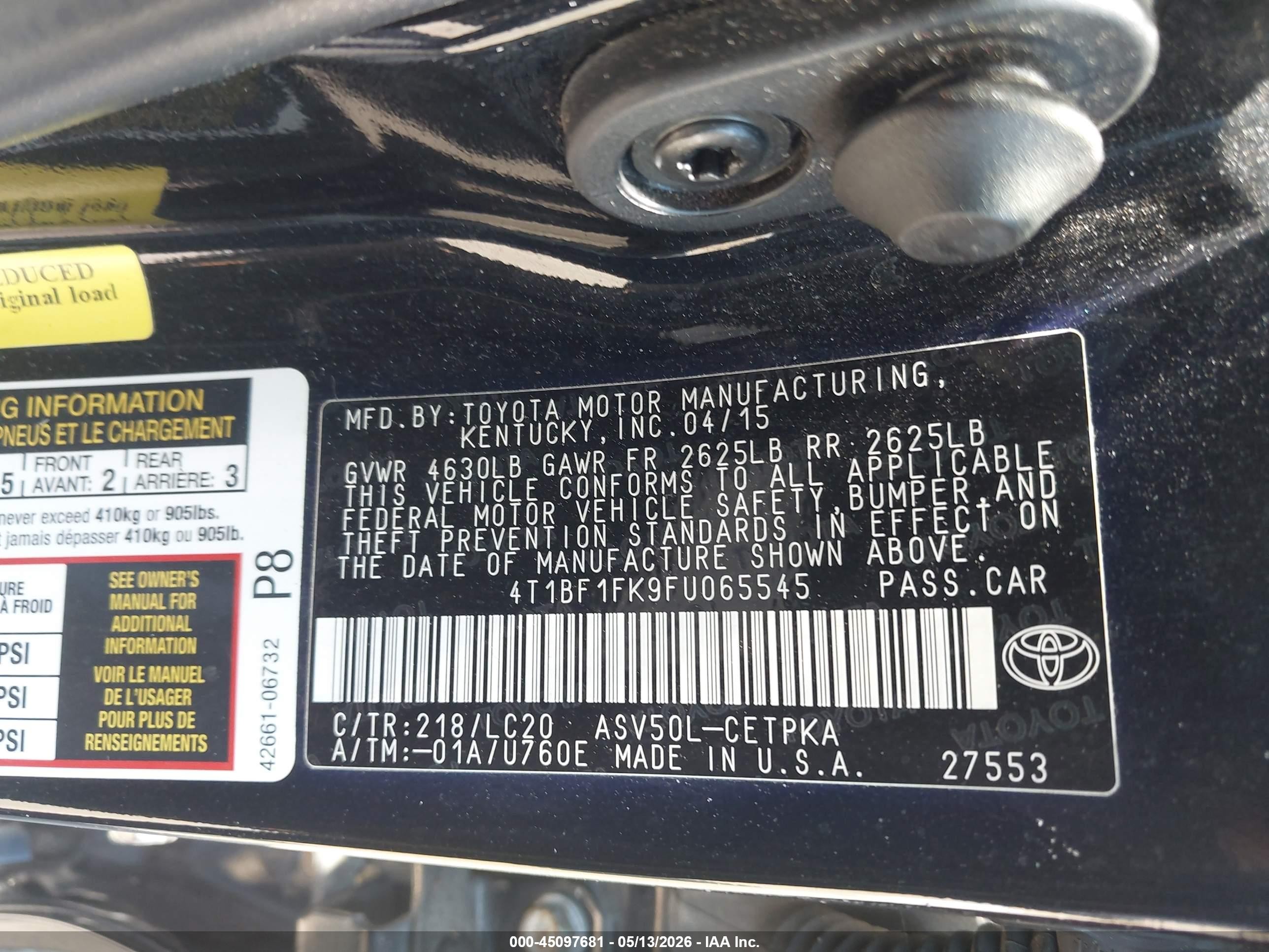 2015 Toyota Camry Xse Black vin: 4T1BF1FK9FU065545