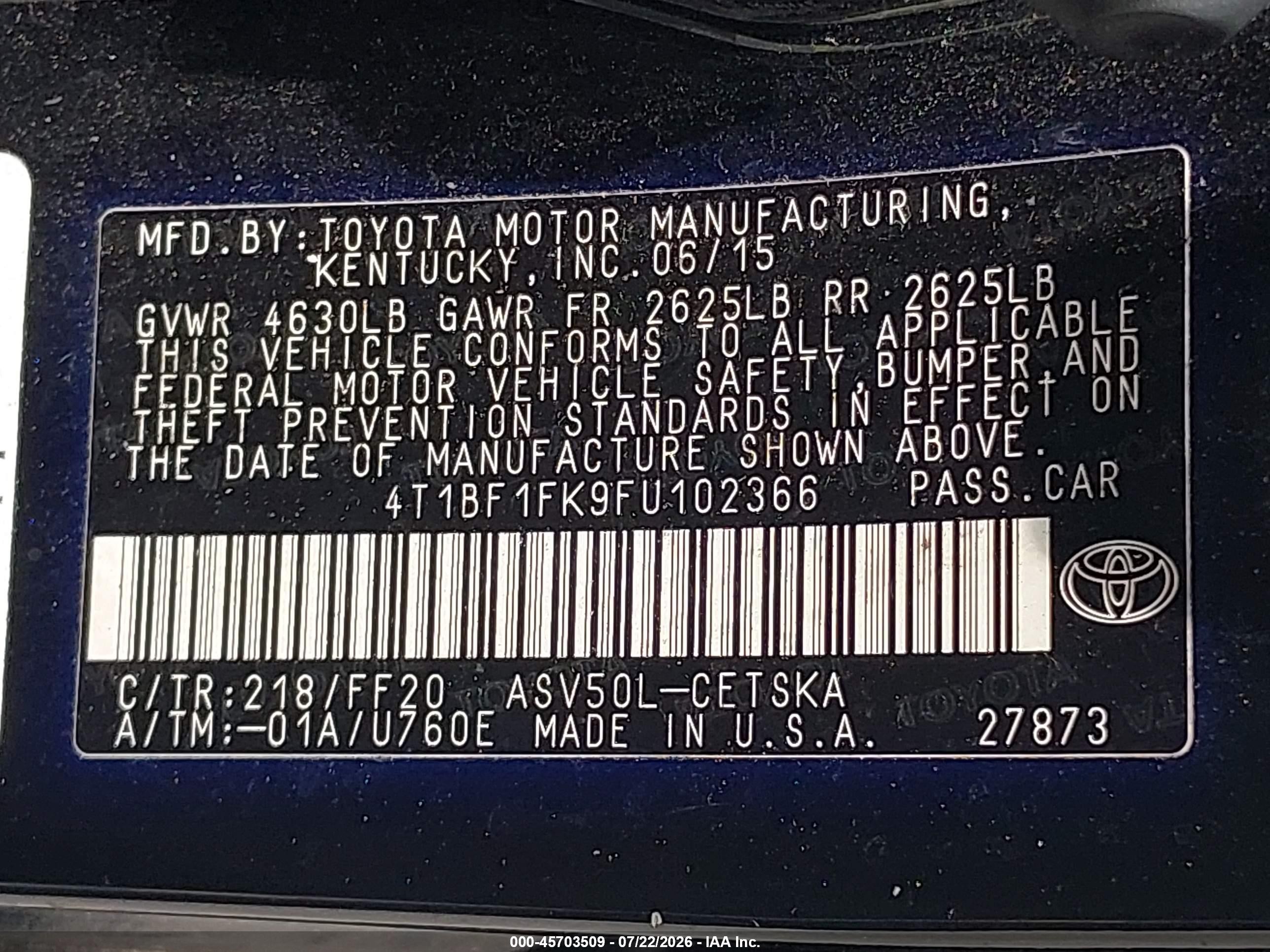 2015 Toyota Camry Se Black vin: 4T1BF1FK9FU102366