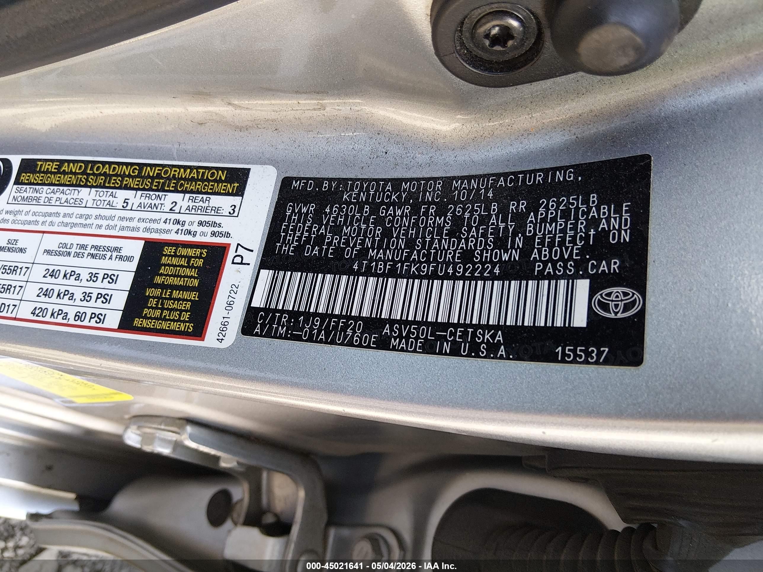 2015 Toyota Camry Se Silver vin: 4T1BF1FK9FU492224