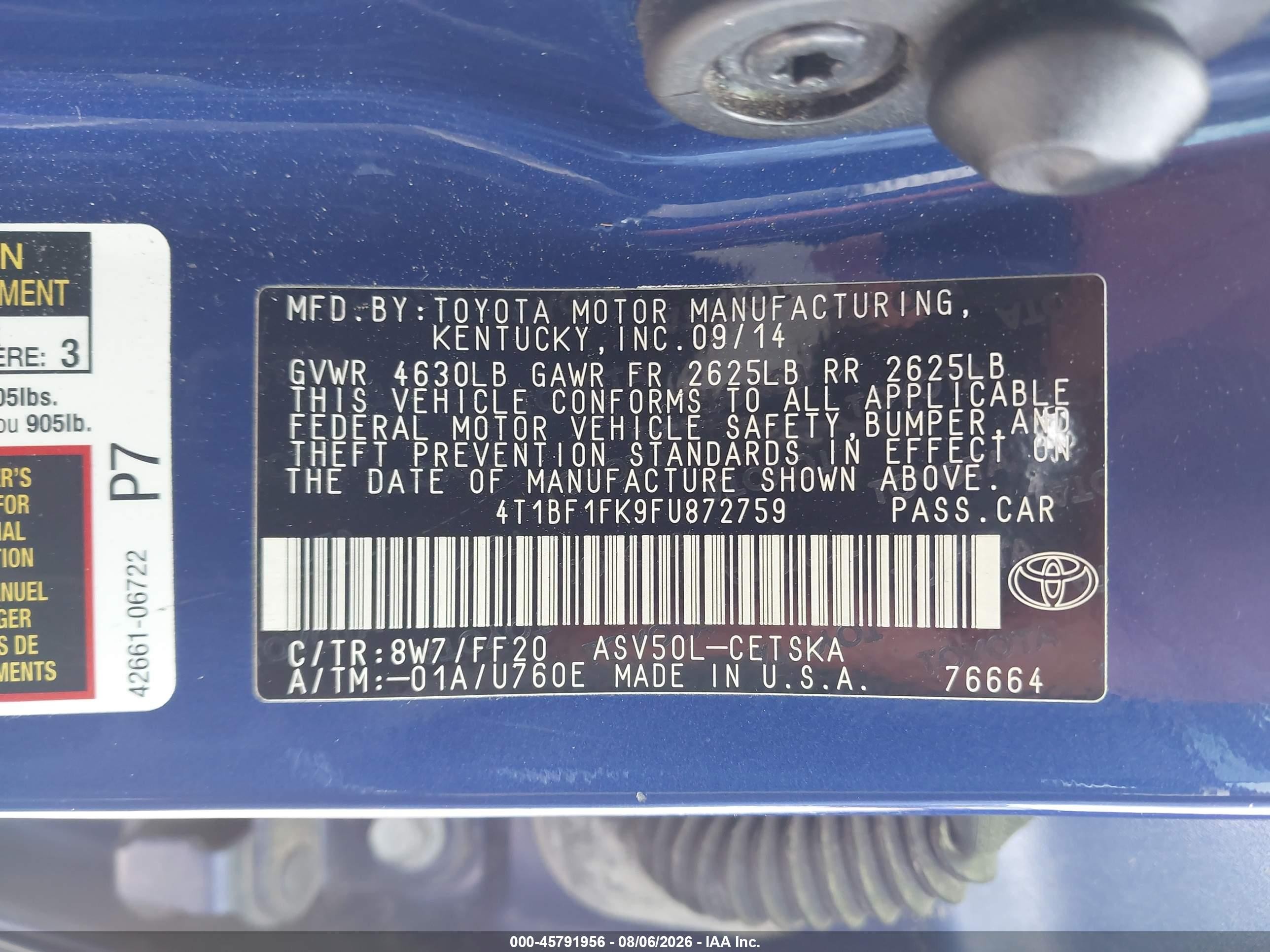 2015 Toyota Camry Se Blue vin: 4T1BF1FK9FU872759