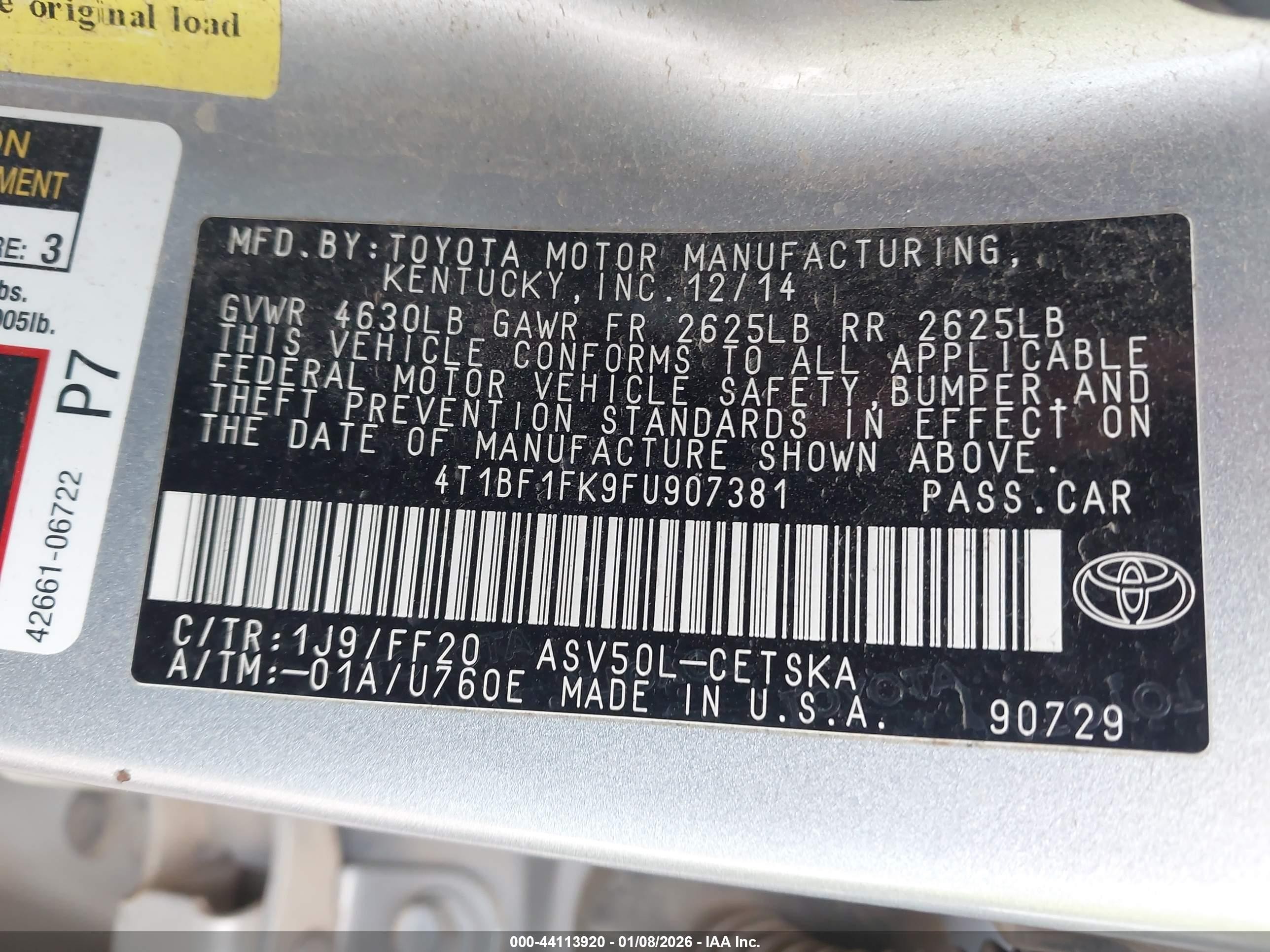 2015 Toyota Camry Se Silver vin: 4T1BF1FK9FU907381