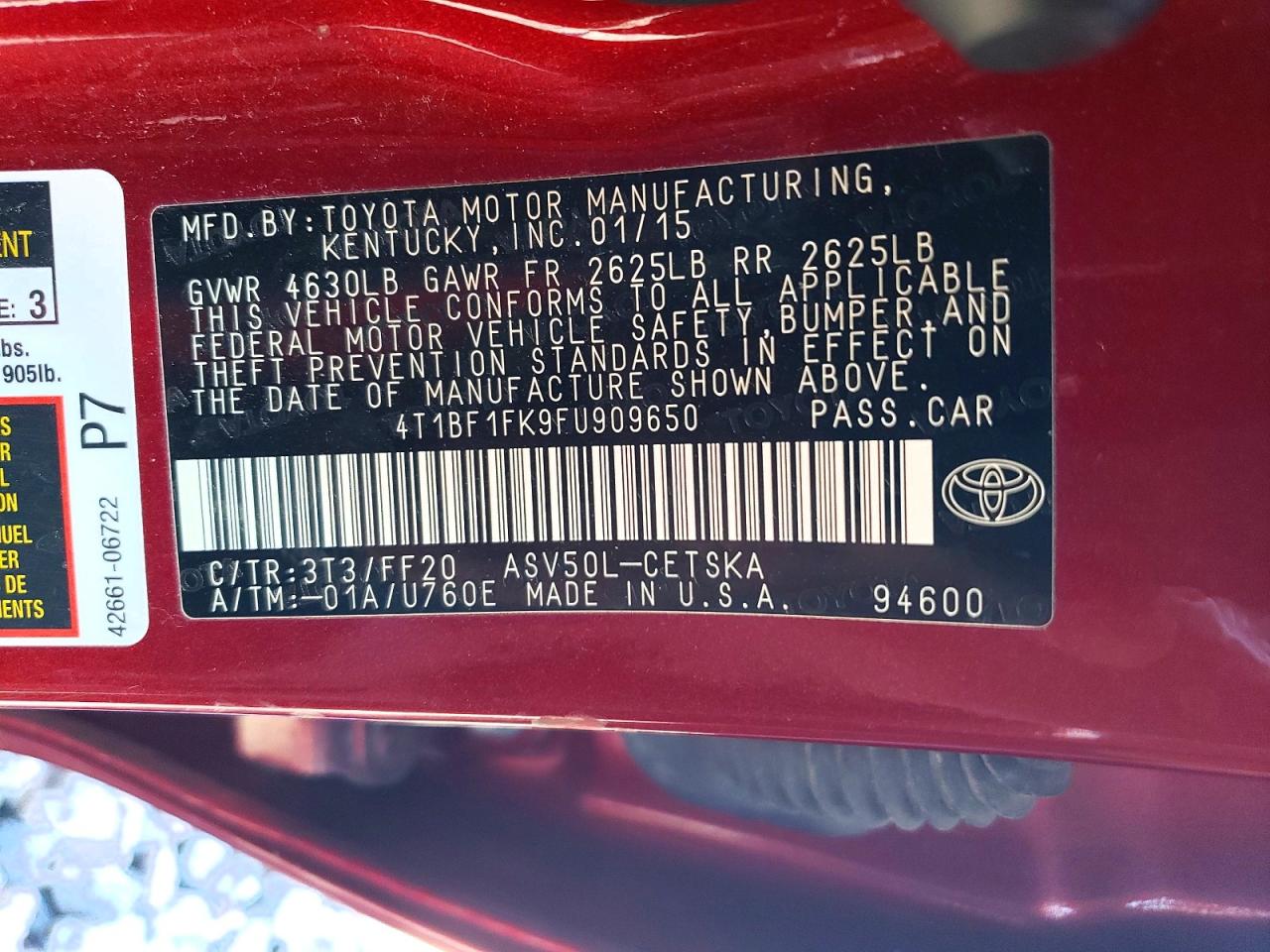 2015 Toyota Camry Se Red vin: 4T1BF1FK9FU909650