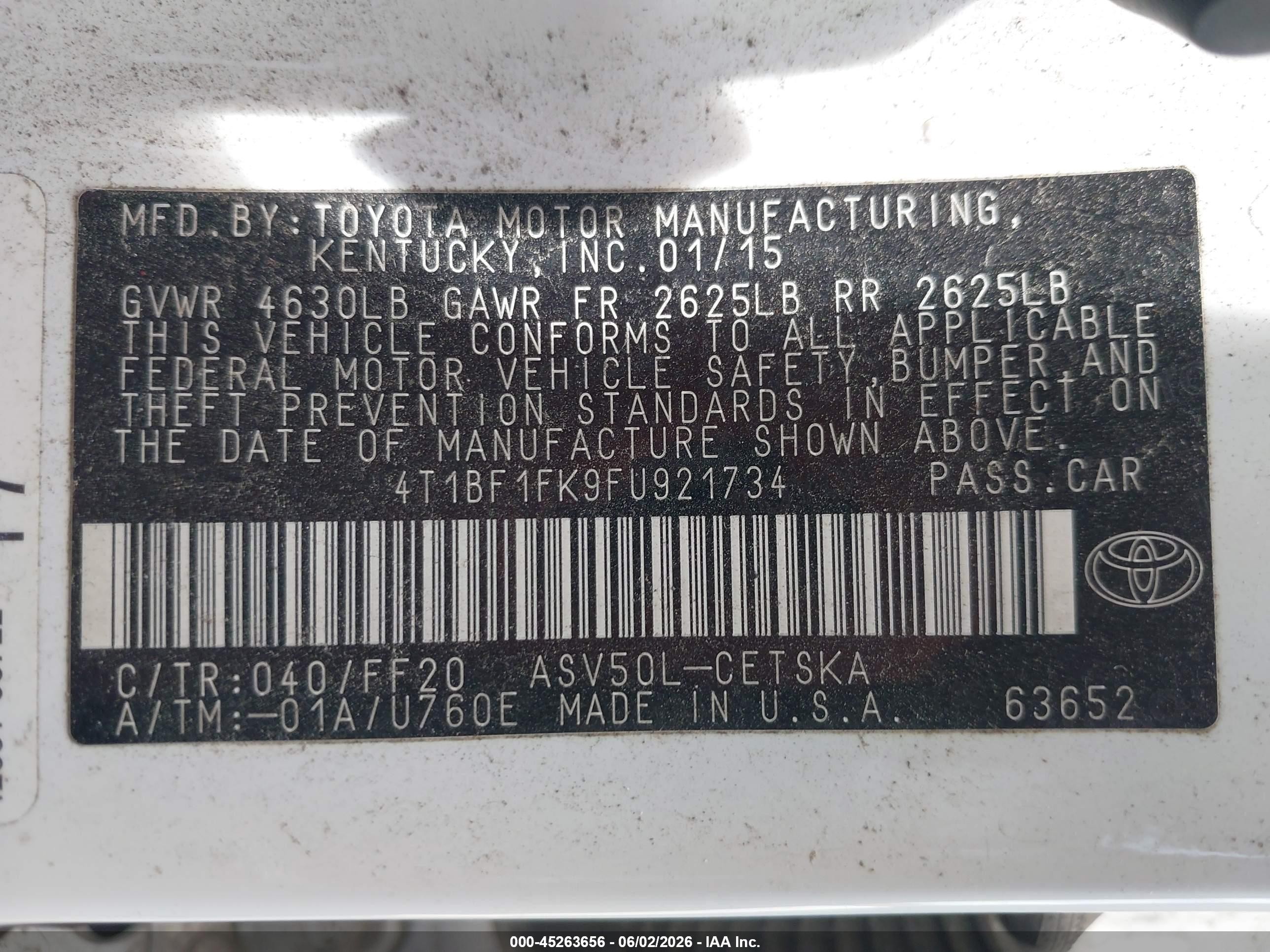 2015 Toyota Camry Se White vin: 4T1BF1FK9FU921734