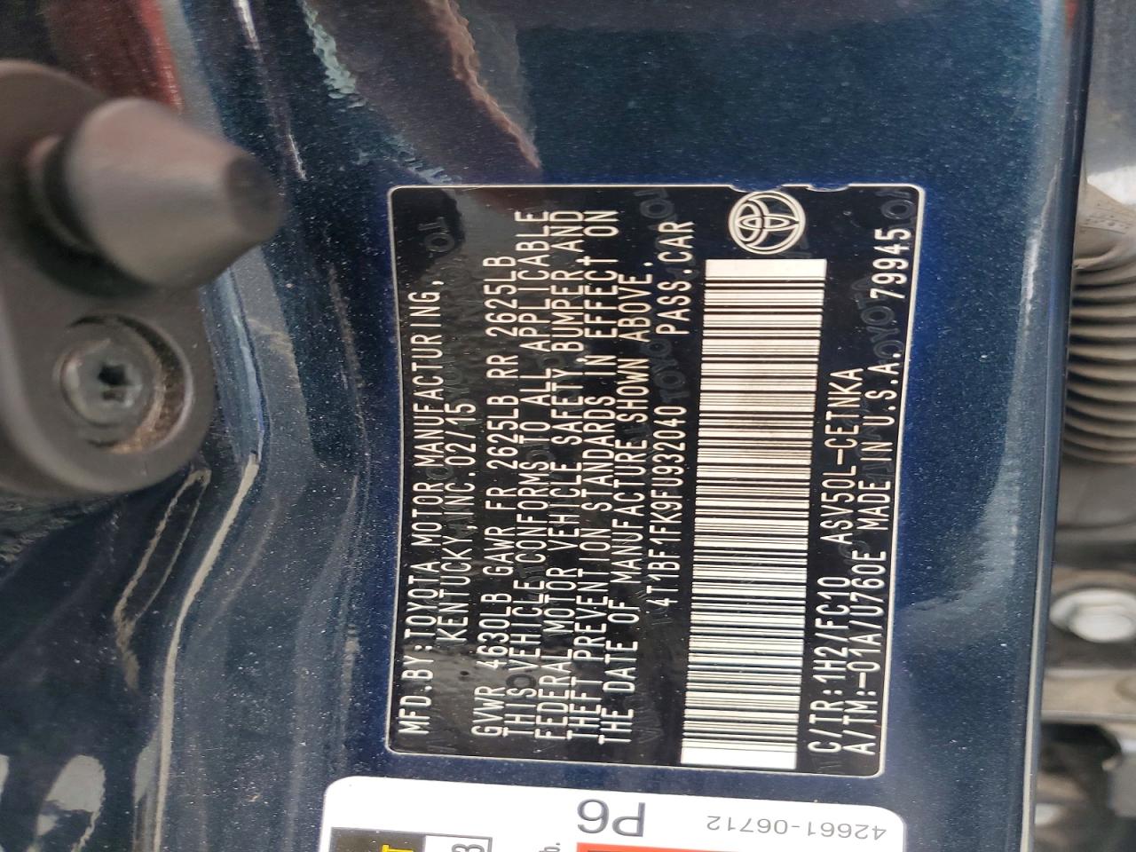 2015 Toyota Camry Le Charcoal vin: 4T1BF1FK9FU932040