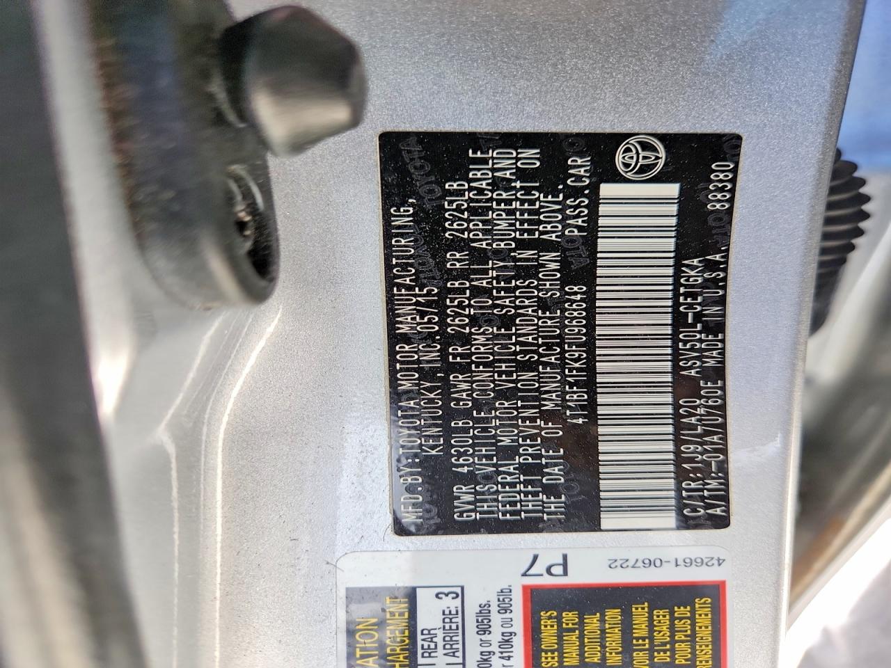 2015 Toyota Camry Xle Серебряный vin: 4T1BF1FK9FU968648